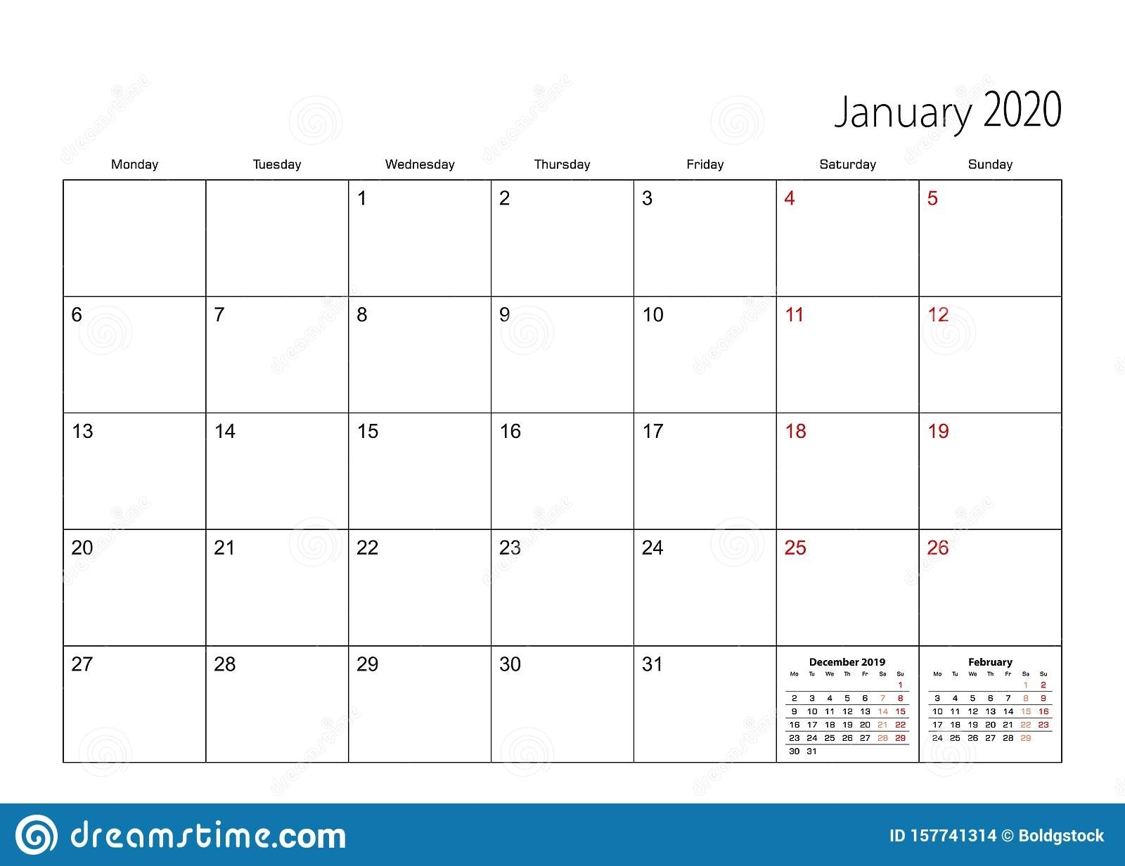 January 2020 Simple Calendar Planner, Week Starts From inside Minimal Calendar January 2020 Printable Monday To Sunday