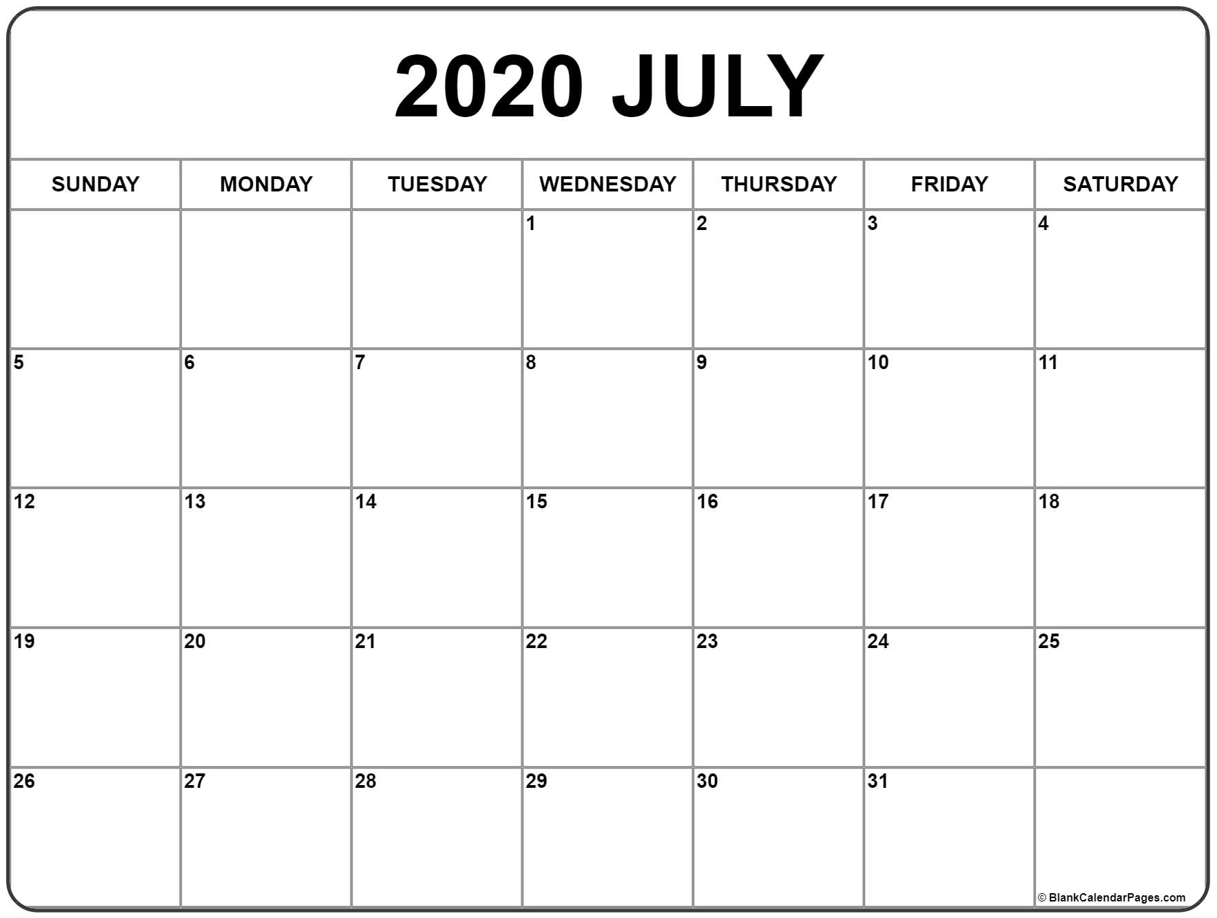 July 2020 Calendar | Free Printable Monthly Calendars throughout Printable Fill In Calendar 2020