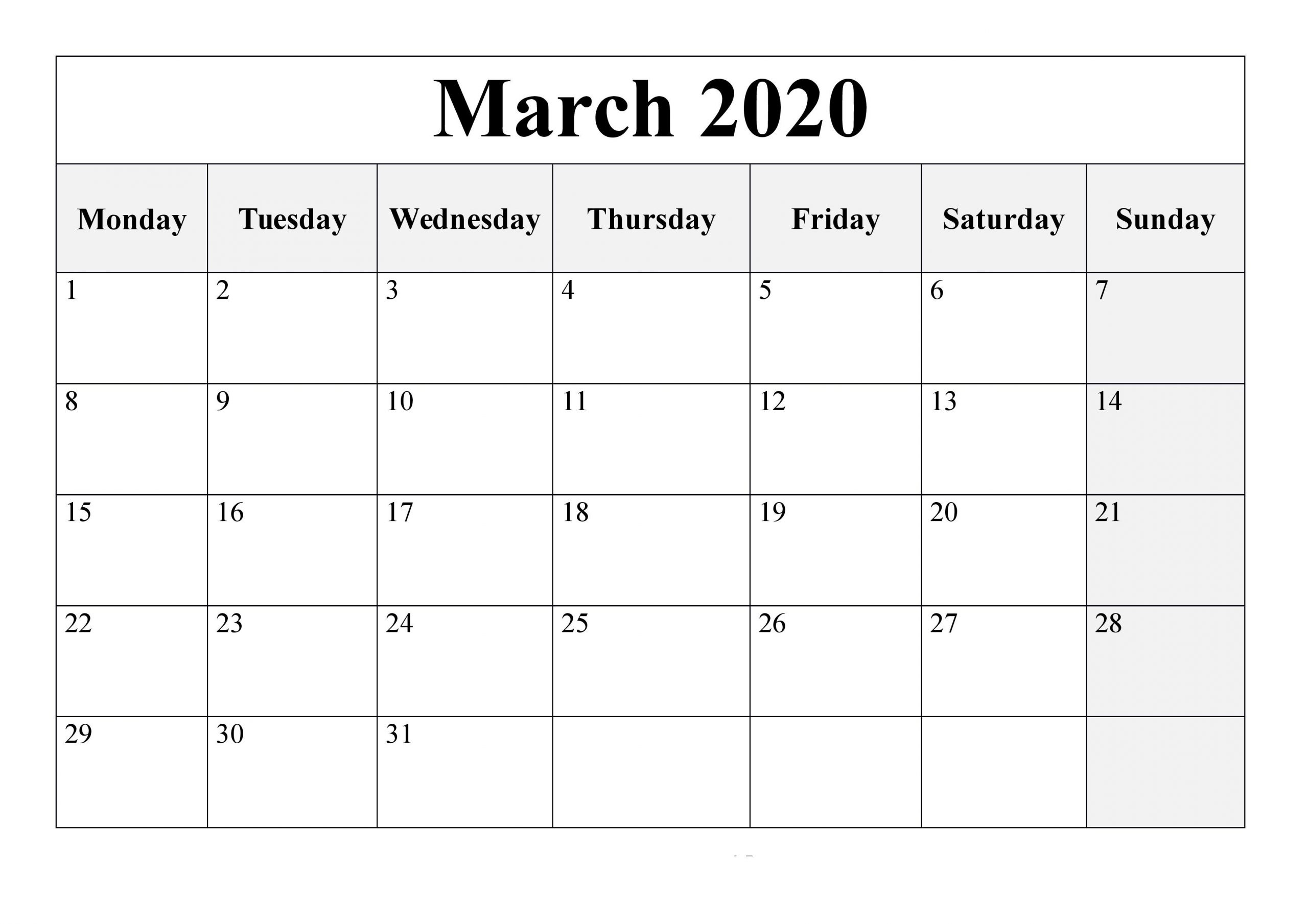 March 2020 Printable Calendar Waterproof Word Free - Free with Free Printable Calendar 2020 Waterproof