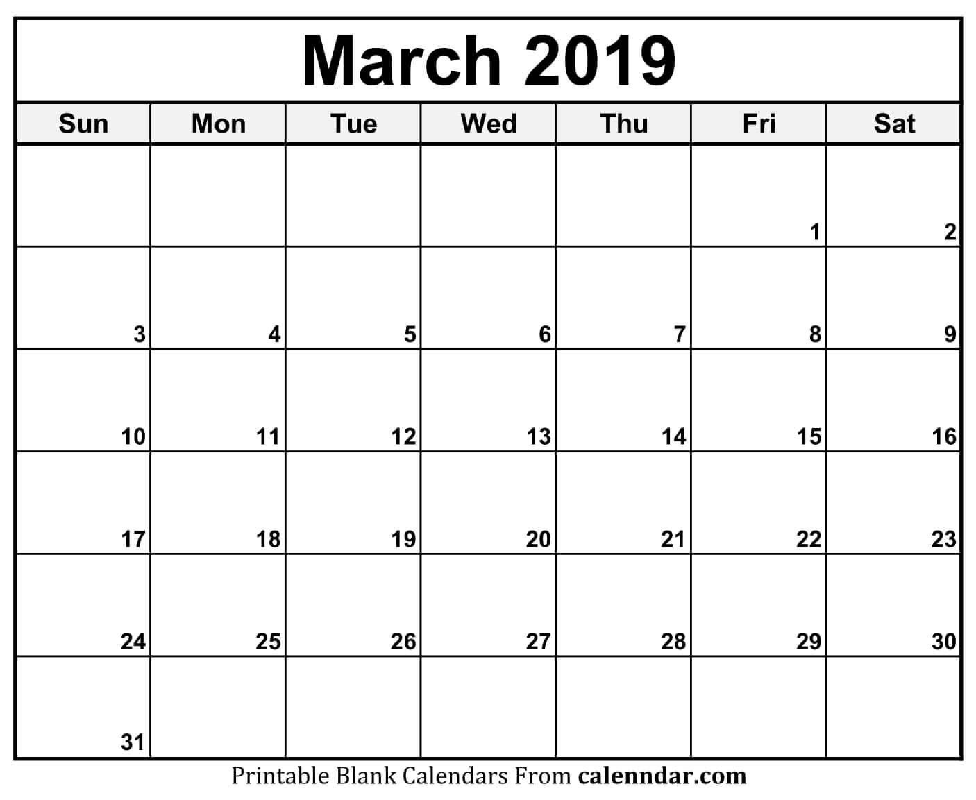 March Calendar 2019 11X17 #march #march2019Calendar throughout Free 2020 Monthly Calendar 11X17 Printable