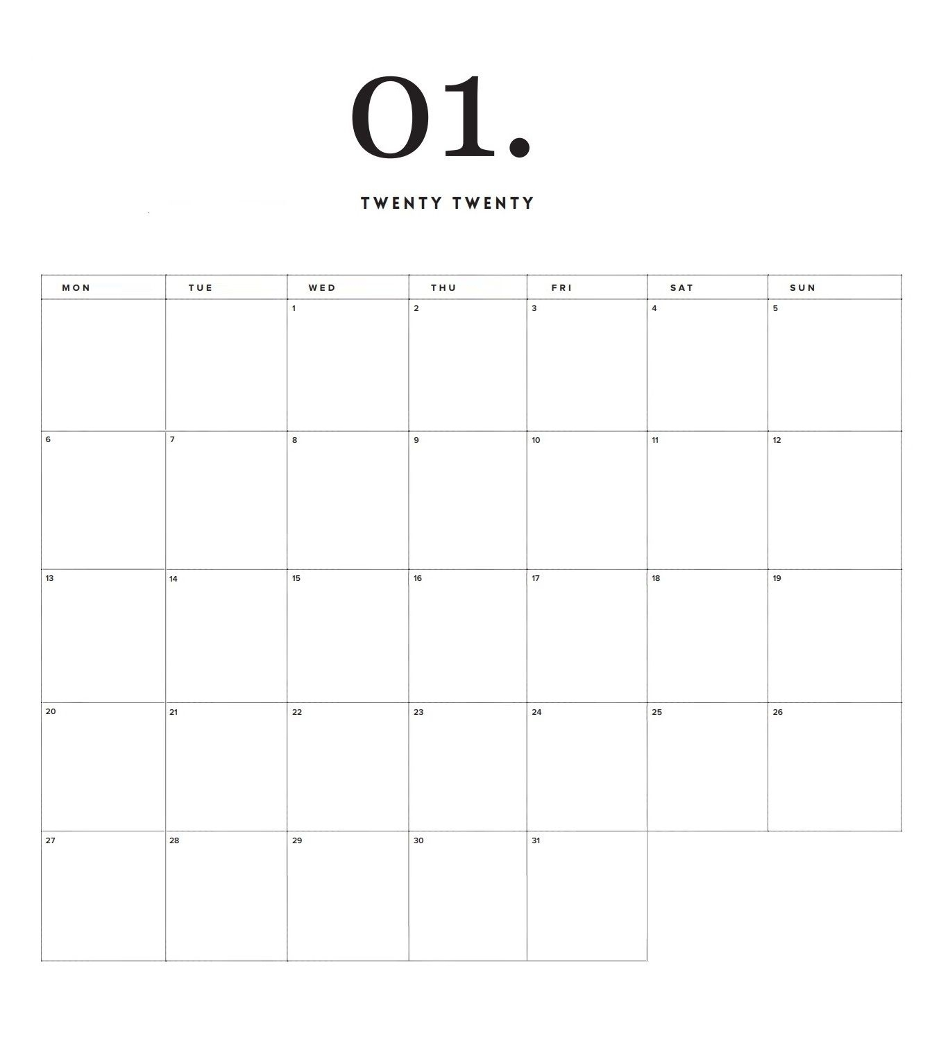 Modern Minimal 2020 Printable Calendar In 2020 | Modern pertaining to Minimal Calendar January 2020 Printable Monday To Sunday