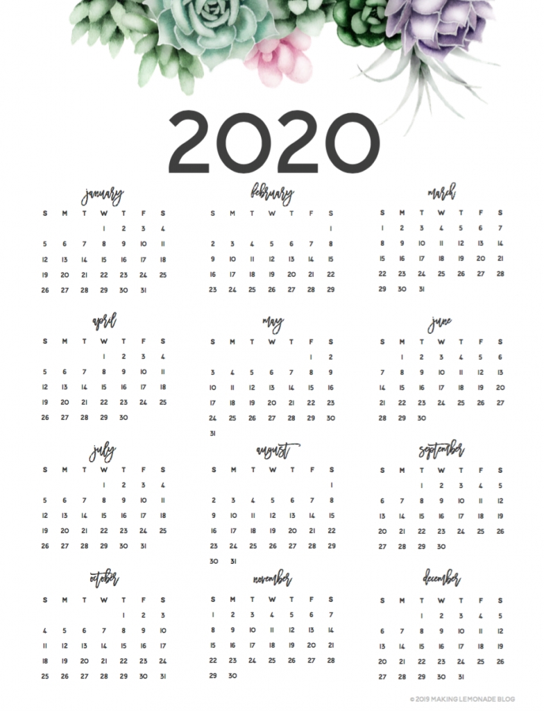 Musings Of An Average Mom: 2020 Year At A Glance Calendars intended for Free 2020 Year At A Glance Calendars