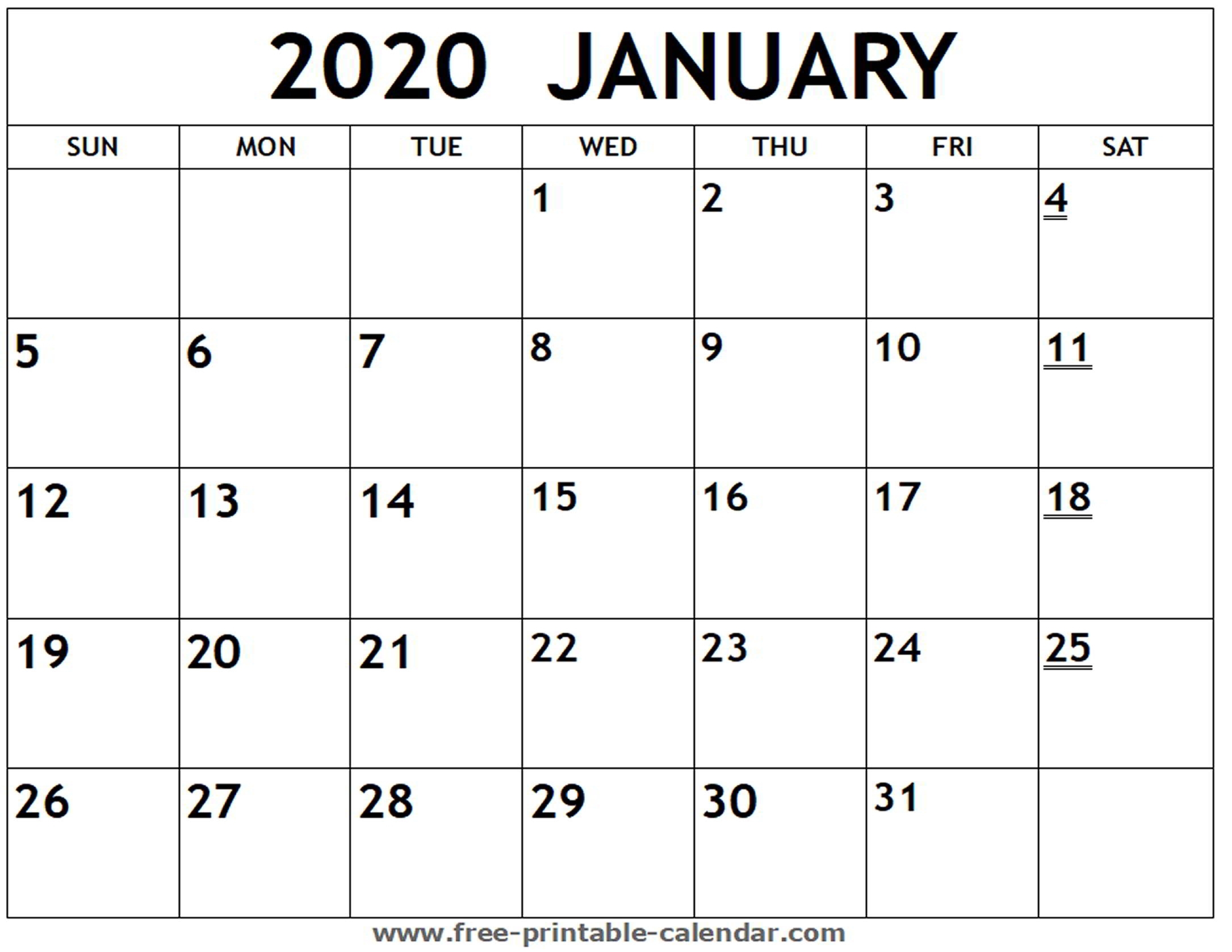 Printable 2020 January Calendar - Free-Printable-Calendar intended for Free Monthly Printable Calendar 2020