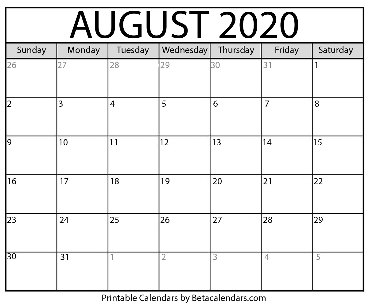 Printable August 2020 Calendar - Beta Calendars intended for Printable Fill In Calendar 2020