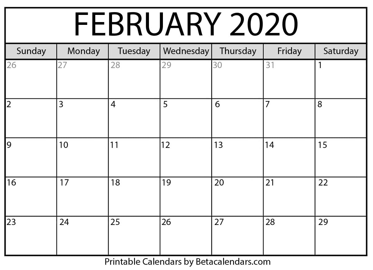 Printable February 2020 Calendar - Beta Calendars with regard to 2020 Calendar Free Printable Liturgical