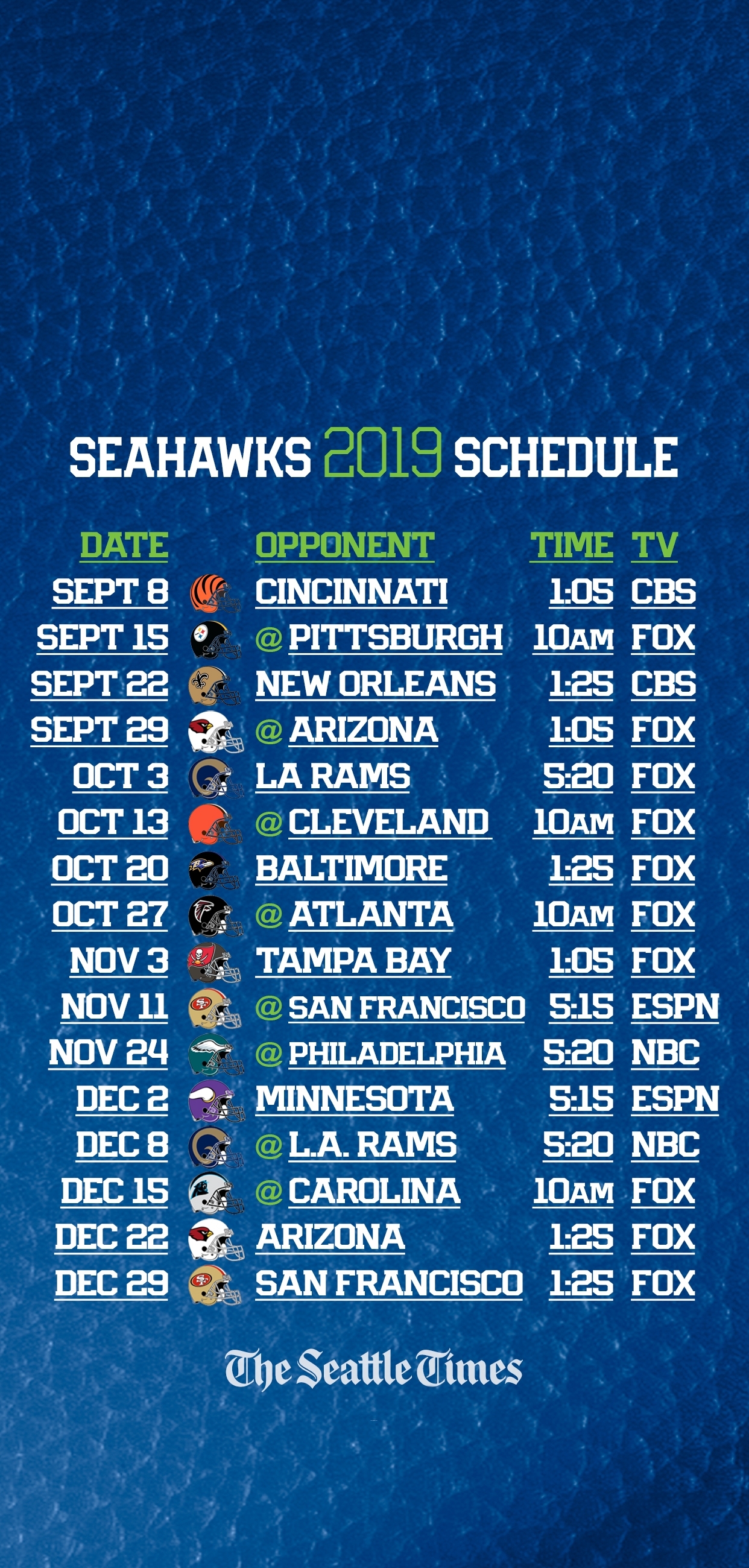 Seahawks 2019 Regular-Season Schedule Is Set — Seattle Will for Printable Nfl Schedule 2019 2020