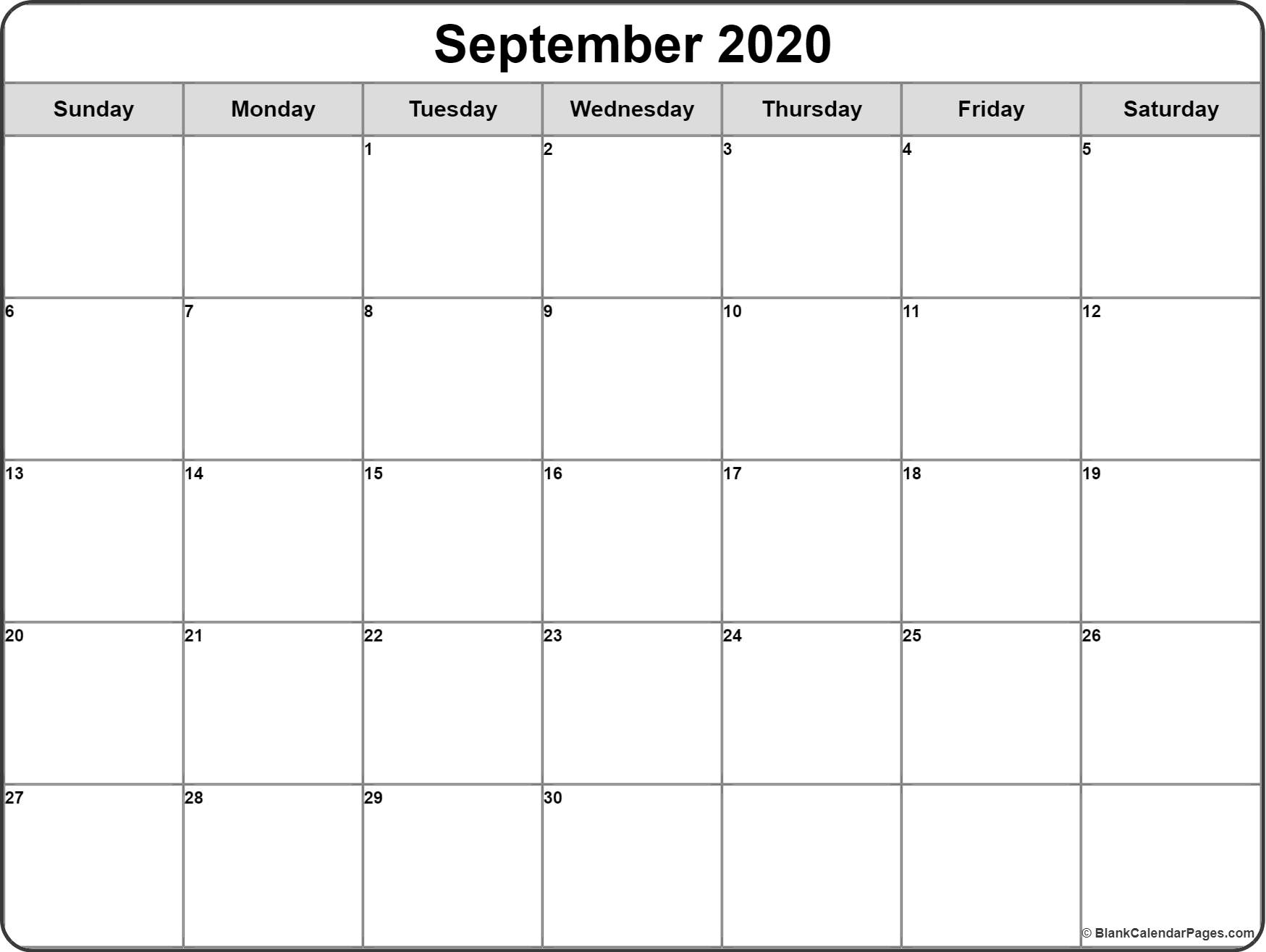 September 2020 Calendar | Free Printable Monthly Calendars inside Free Monthly Printable Calendar 2020