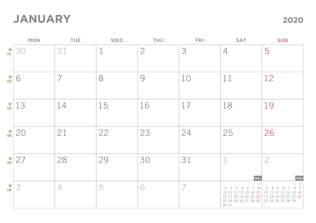 Simple 2020 Printable Pdf Calendar regarding Minimal Calendar January 2020 Printable Monday To Sunday