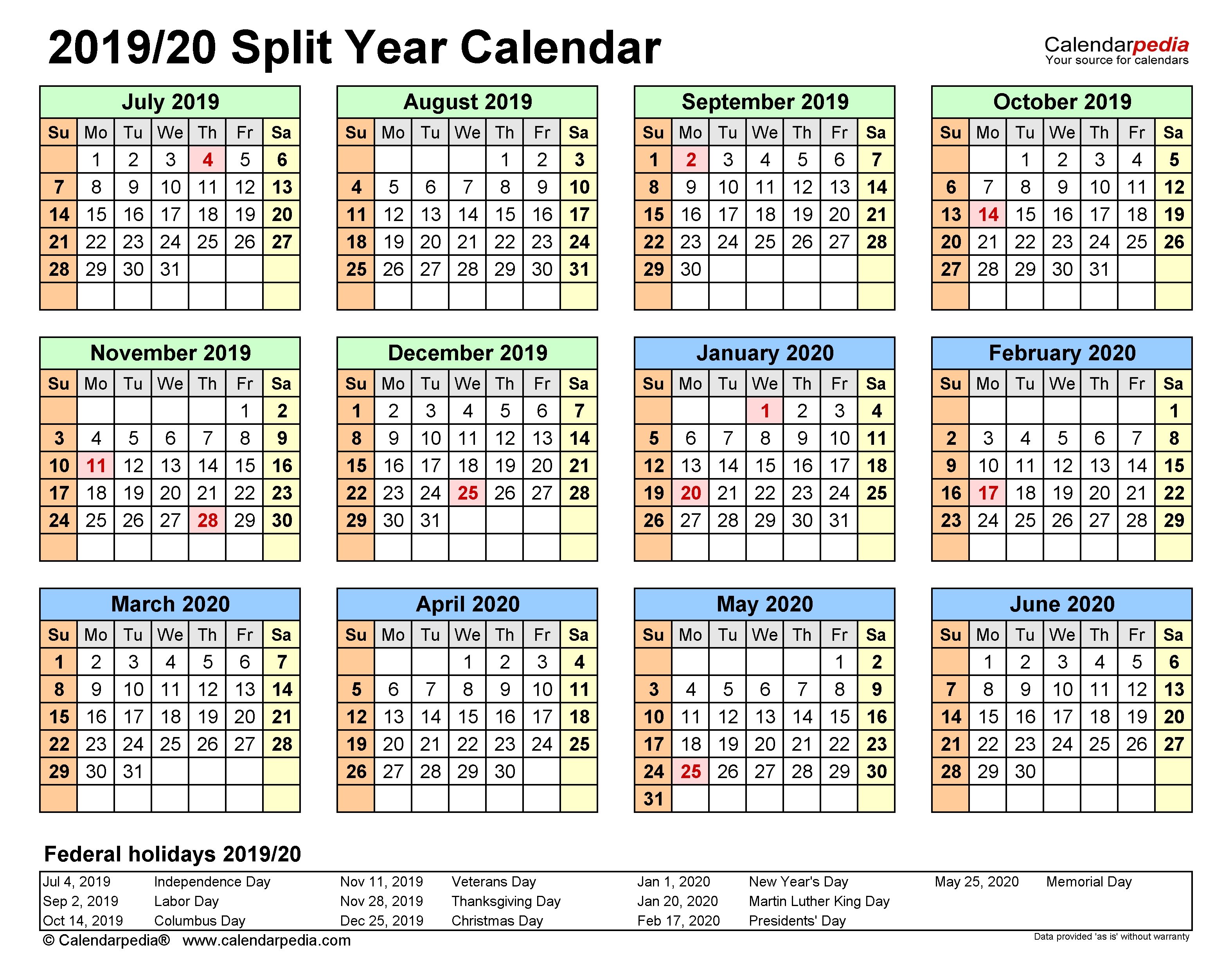 Split Year Calendars 2019/2020 (July To June) - Pdf Templates in Financial Calendar 2019 With Week Number