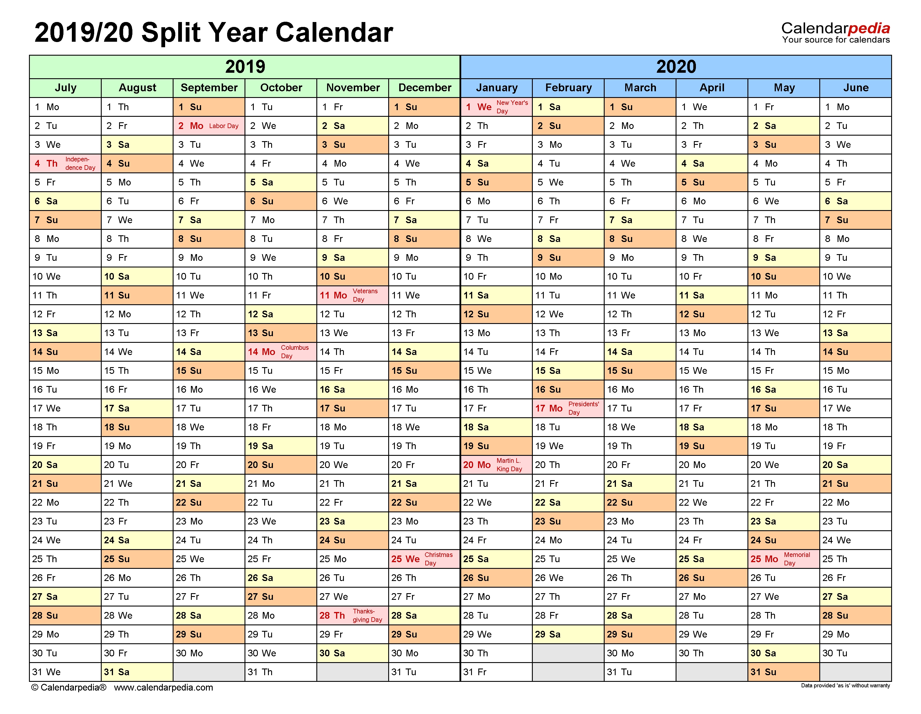 Split Year Calendars 2019/2020 (July To June) - Pdf Templates with Financial Year Calendar 2019 2020