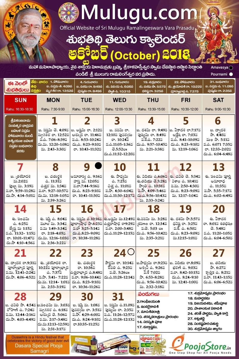 Subhathidi October Telugu Calendar 2018 | Telugu Calendar inside 30 October 2002 Hindi Tithi