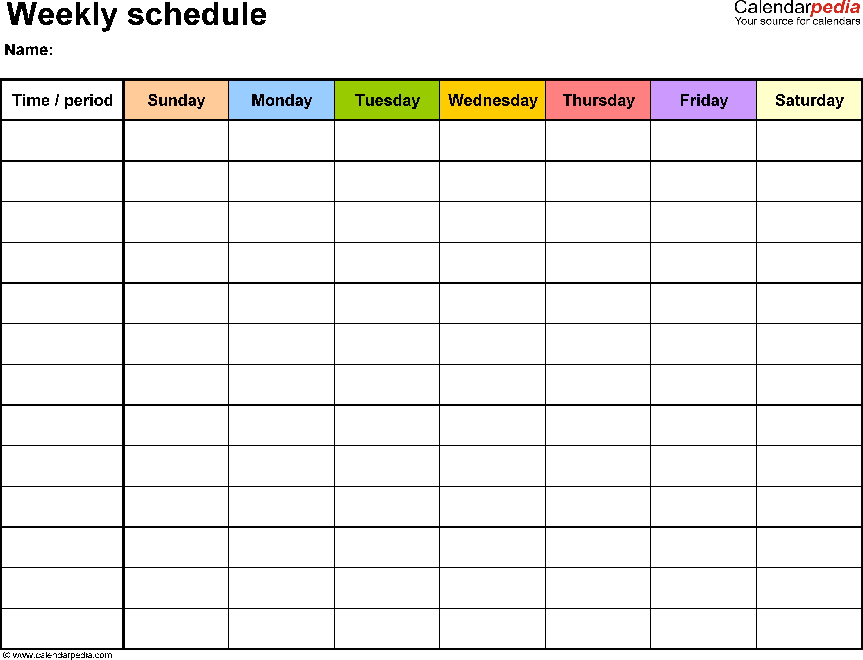 Weekly Schedule Template For Word Version 13: Landscape, 1 regarding 1 Week Blank Calendar Free Printable