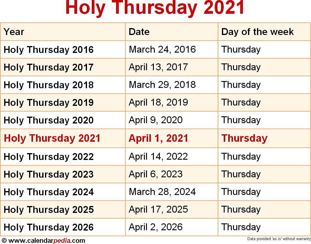 When Is Holy Thursday 2021? for 2020 Liturgical Calendar Holy Week