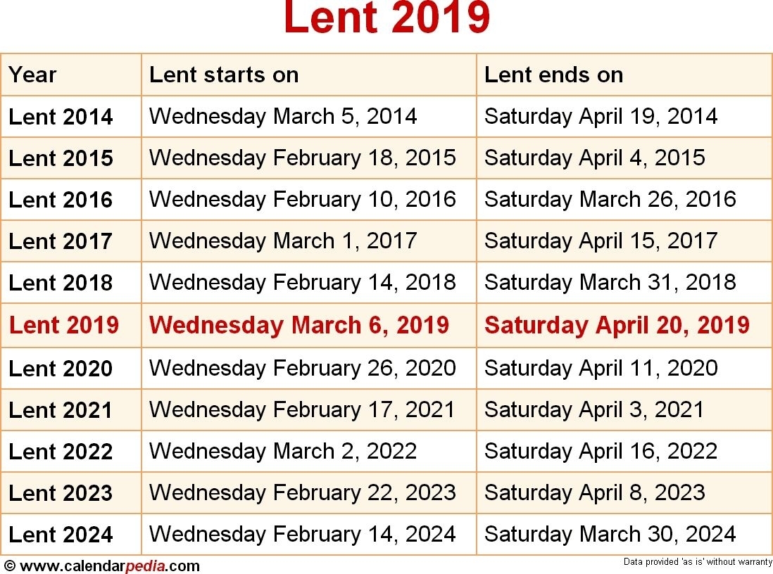 When Is Lent 2019 &amp; 2020? Dates Of Lent Free | When Is throughout Liturgical Calendar Lent And Holy Week 2020