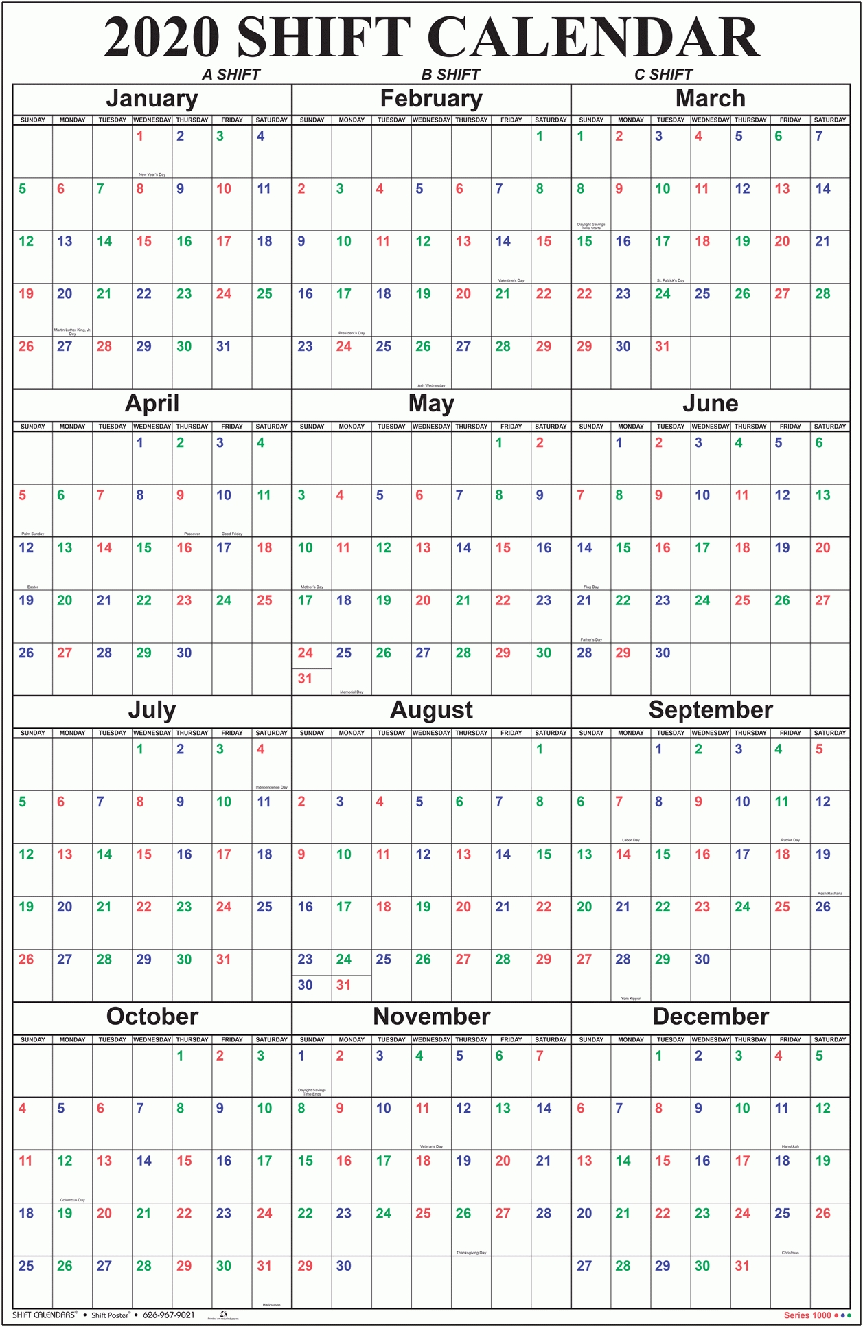 Shift Calendars with 12 Hour Shift Calendar 2020