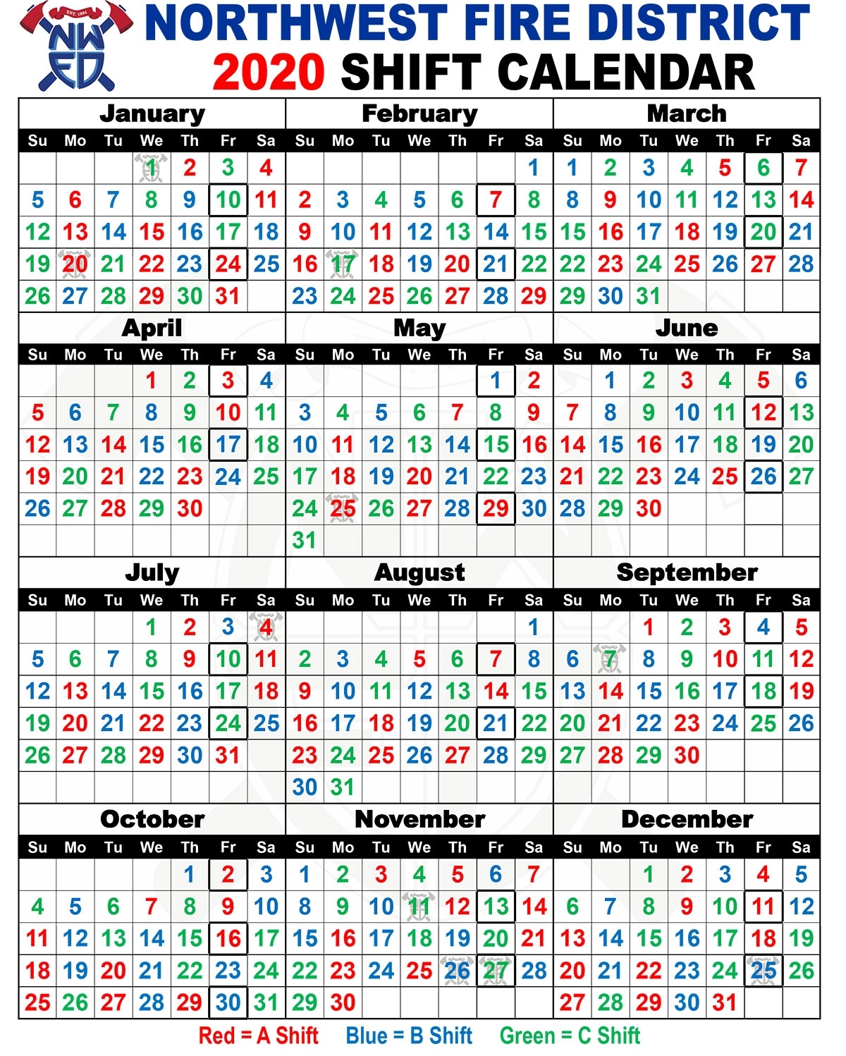 Shift Schedules | Northwest Fire District regarding 12 Hour Shift Calendar 2020