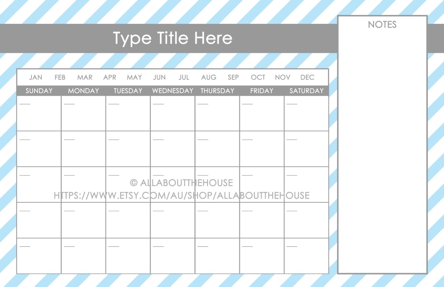 Free Printable 11X17 Monthly Calendar