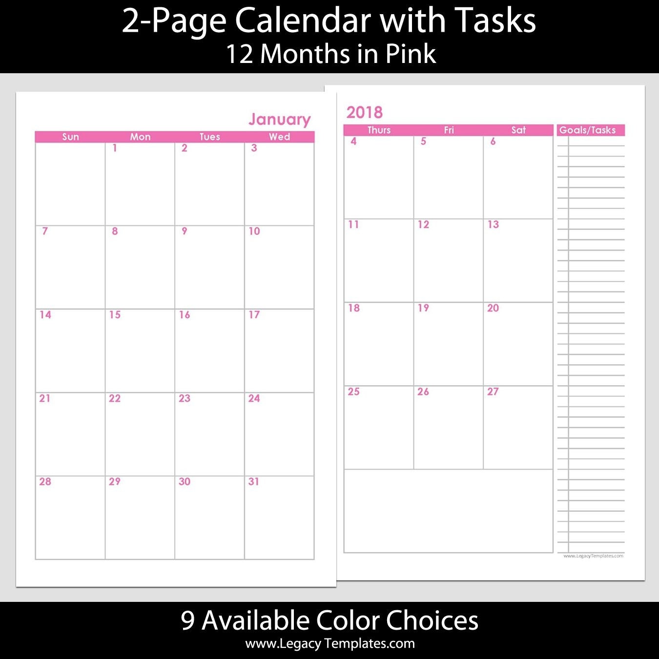 2018 12-Months 2-Page Calendar – Printable 2-Page Calendars