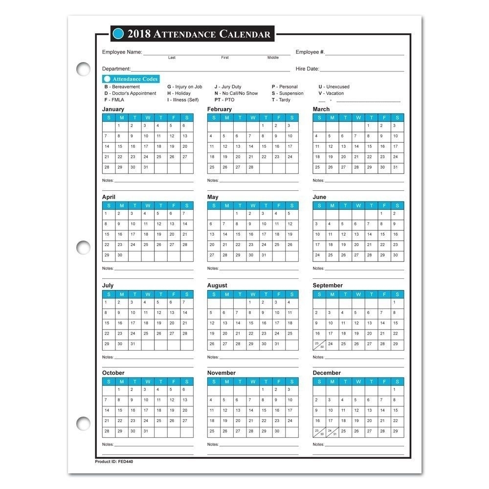 2018 Attendance Calendar Printable Free - Printable Calendar throughout Printable Attendance Calendar For 2020