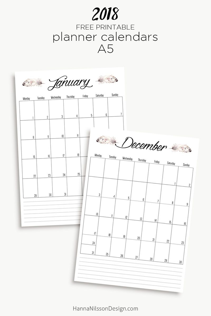 2018 Free Printable Yearly Calendar | Planner Inserts