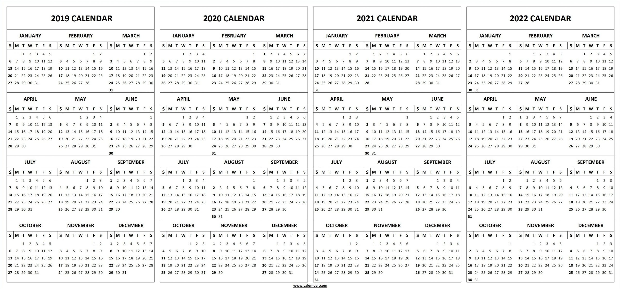 2019 2020 2021 2022 Calendar Blank Template | Calendar intended for Calendar For 2020 2021 2022