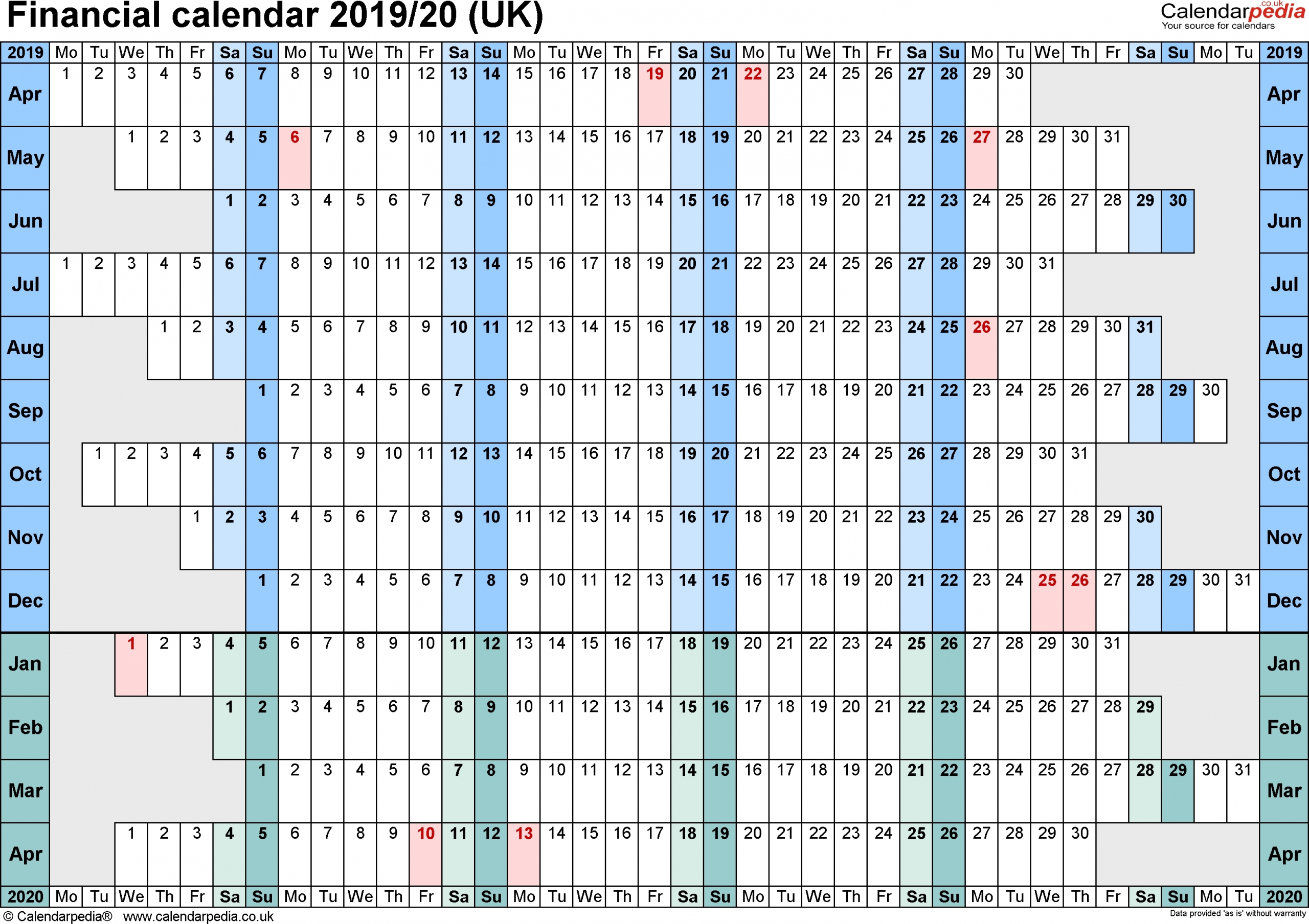 2019-2020 Calendar Financial Week Numbers - Calendar