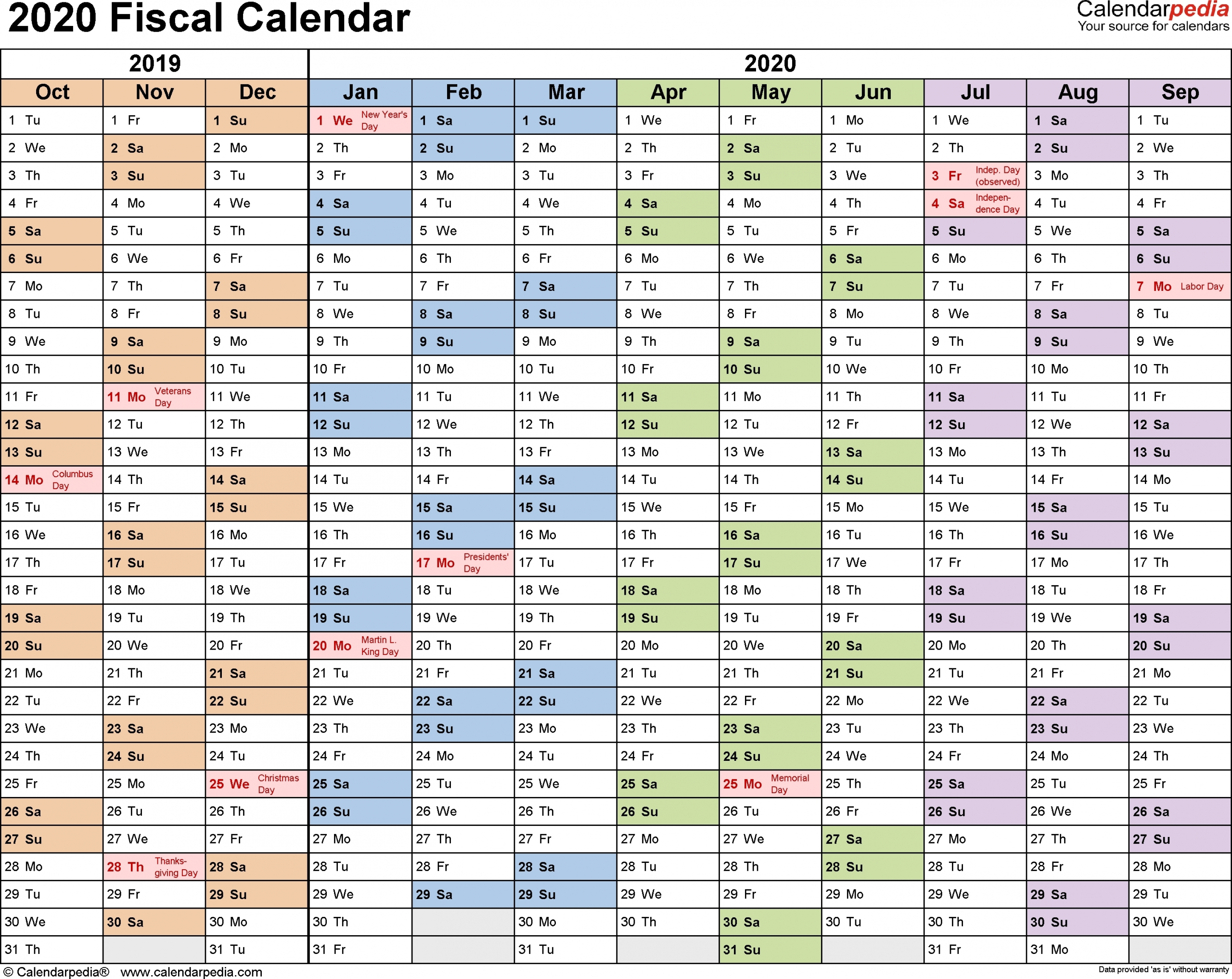 2019-2020 Calendar Financial Week Numbers - Calendar