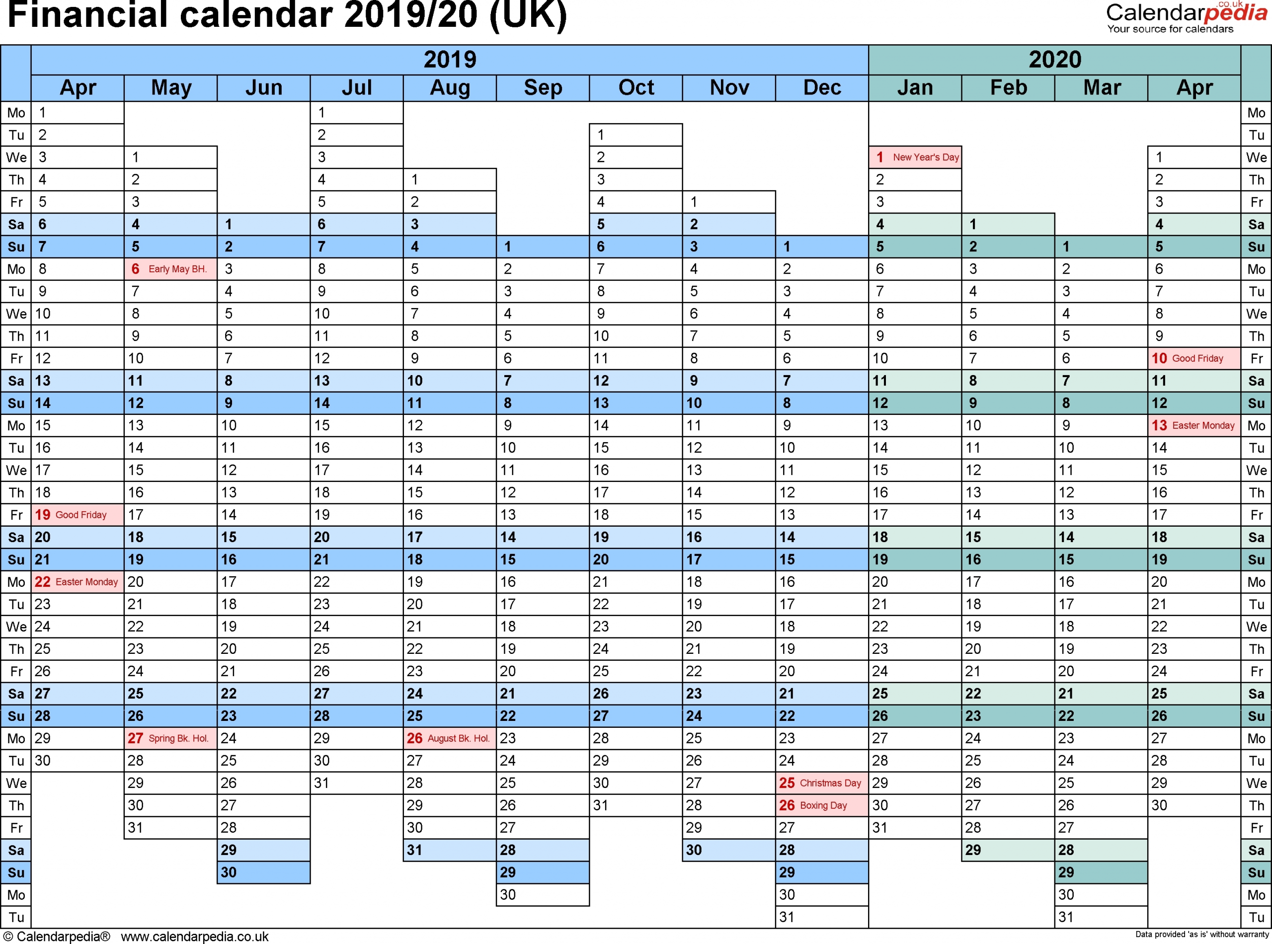 2019-2020 Calendar Financial Week Numbers - Calendar regarding Financial Calendar 2019-2020 In Weeks