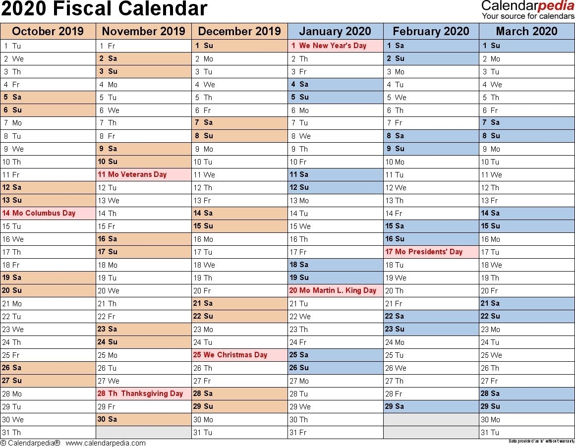 2019-2020 Tax Calendar Month And Week In 2020 | Fiscal