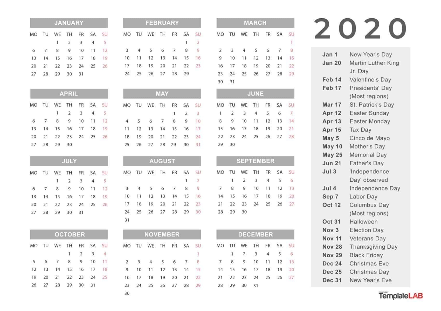 2019 2020 Year At A Glance Calendar Printable Free #2020 throughout Year At A Glance 2019 - 2020