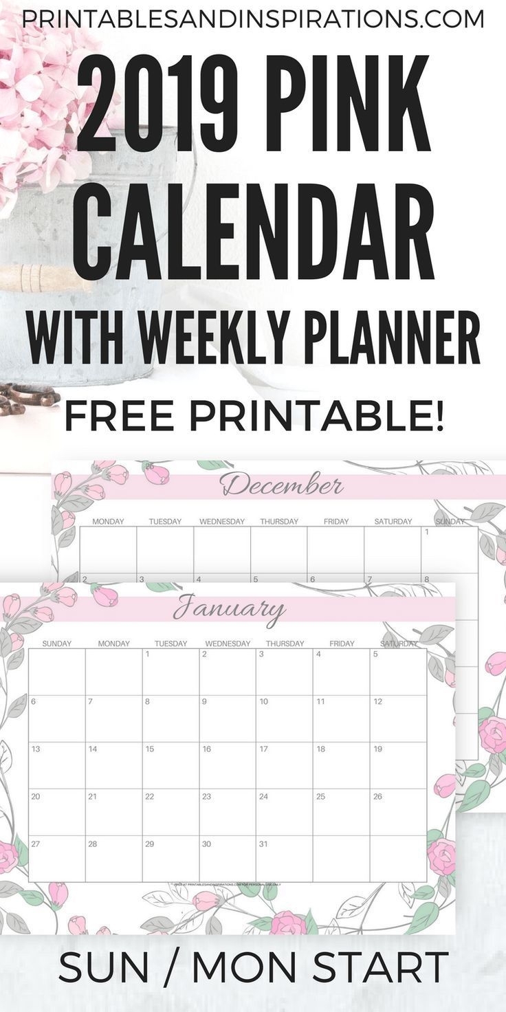 2019 Calendar Free Printable + More Pink Freebies within December 2019 Printables And Inspirations