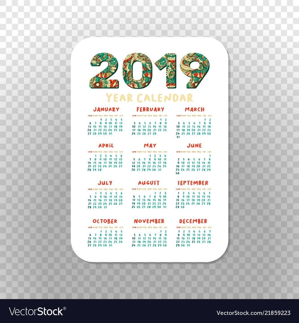 2019 Calendar Template For Pocket Calendar Basic Vector Image