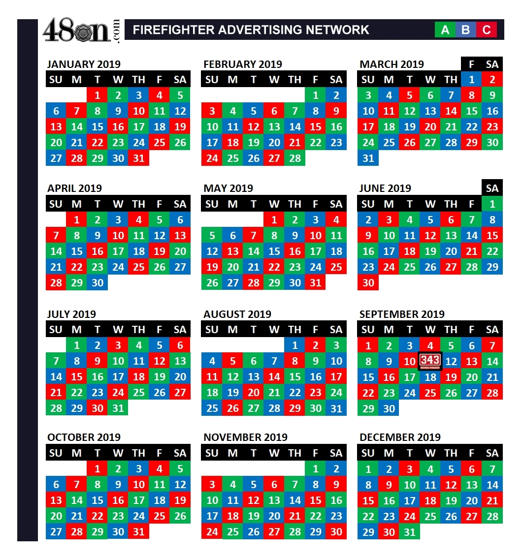 2019 Firefighter Shift Calendar – 48On – 48On for Firefighter 24 48 Shift 2020 Calendar