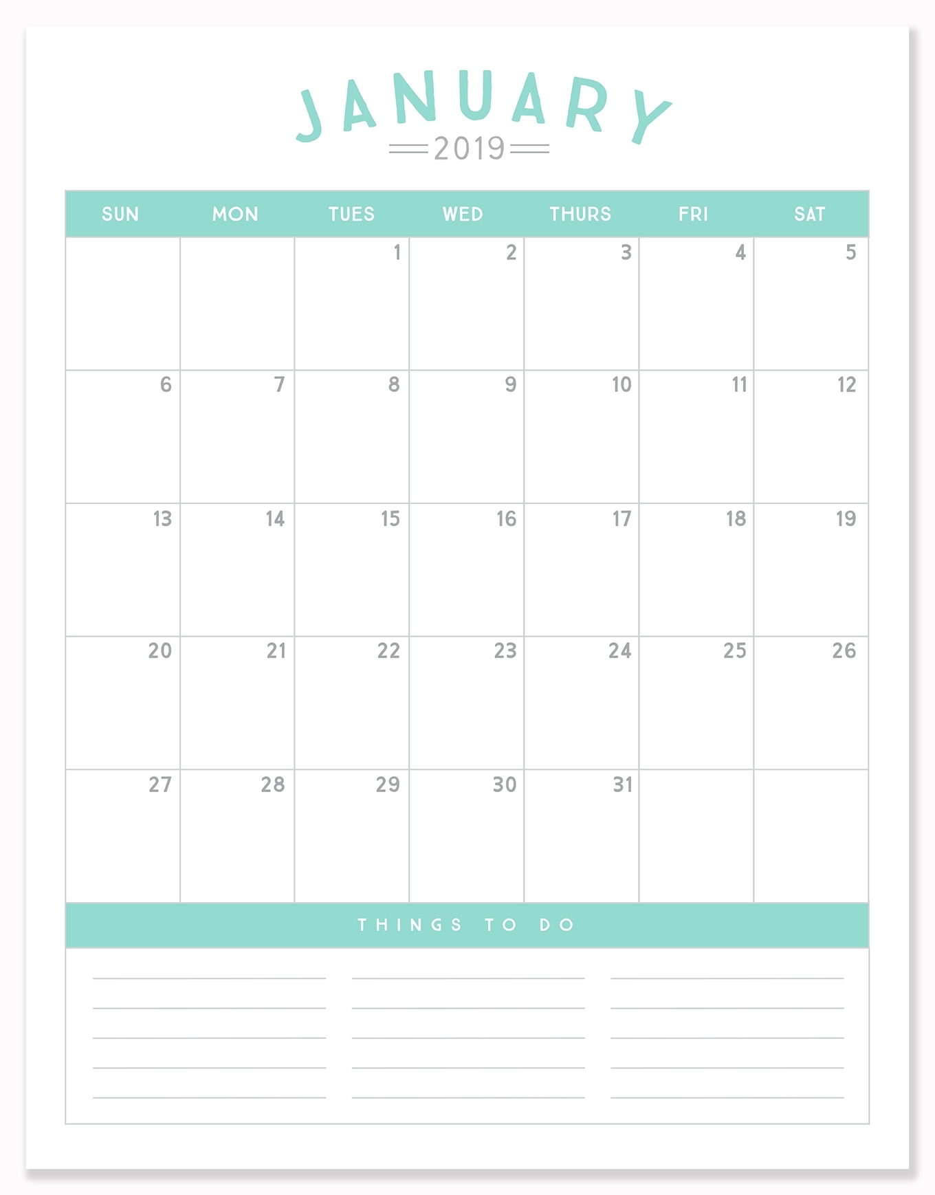 2019 Printable Calendar Download - Simple As That