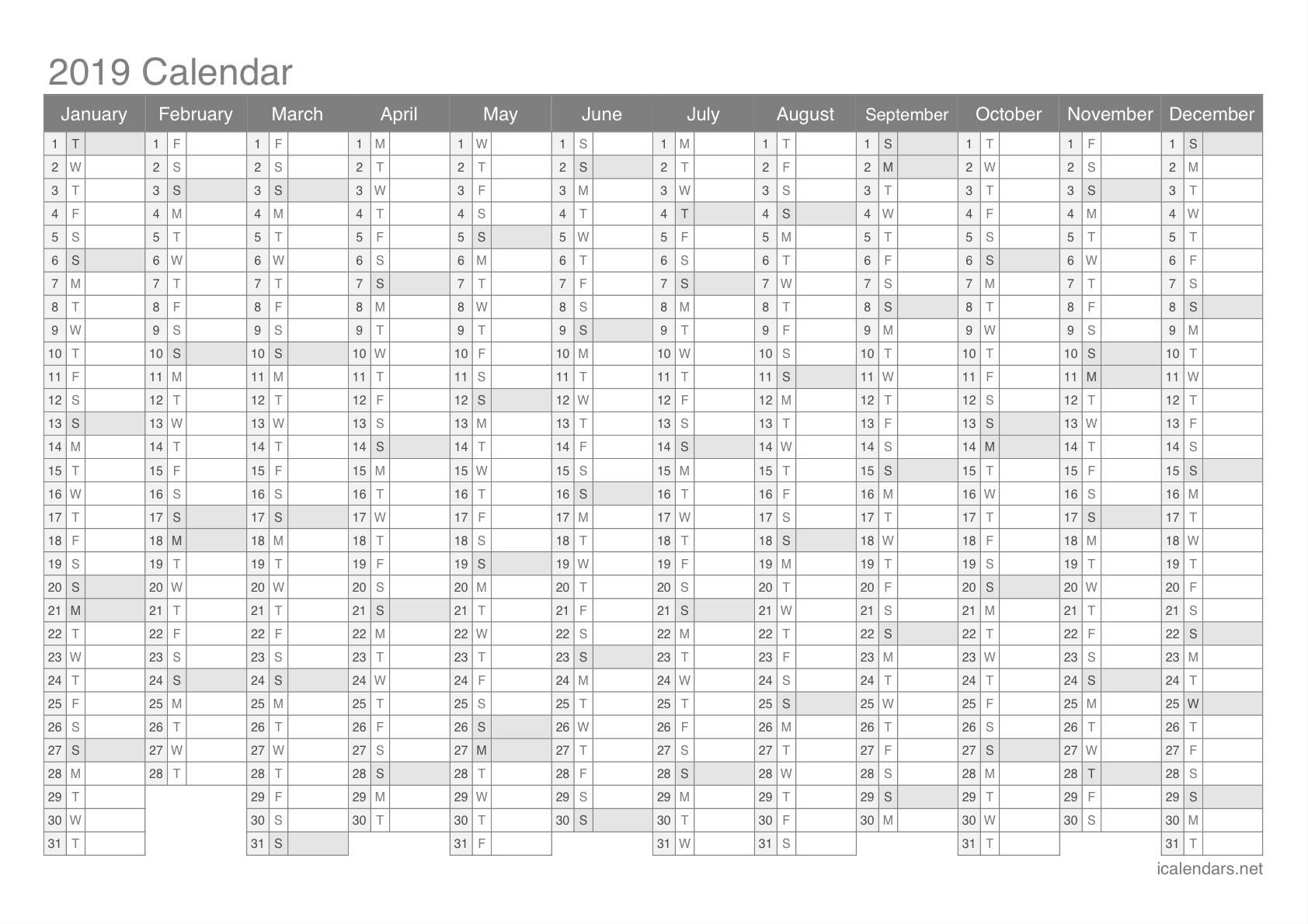 2019 Printable Calendar - Pdf Or Excel - Icalendars throughout Fill In Calendar 2019 Printable