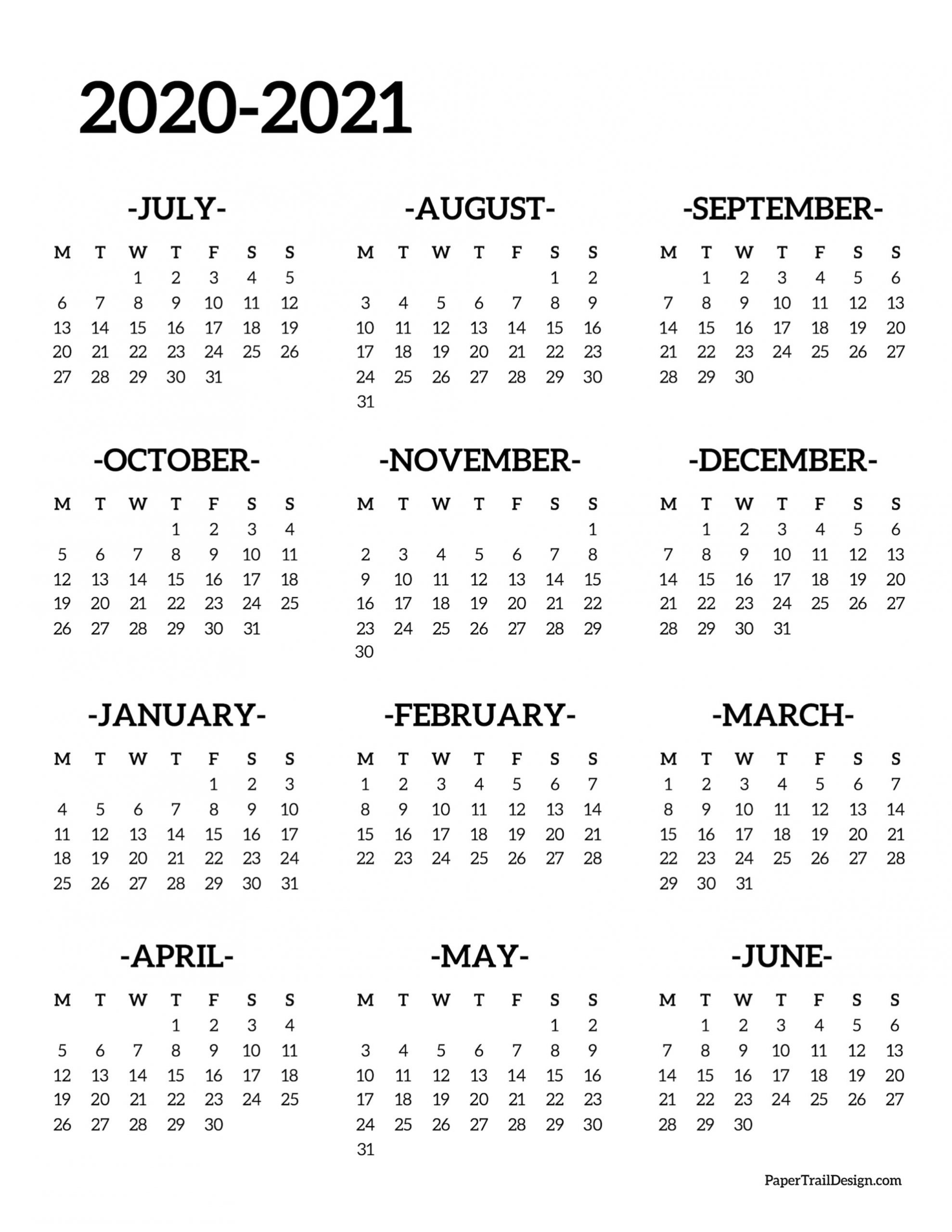 2020-2021 School Year Calendar Free Printable | Paper Trail