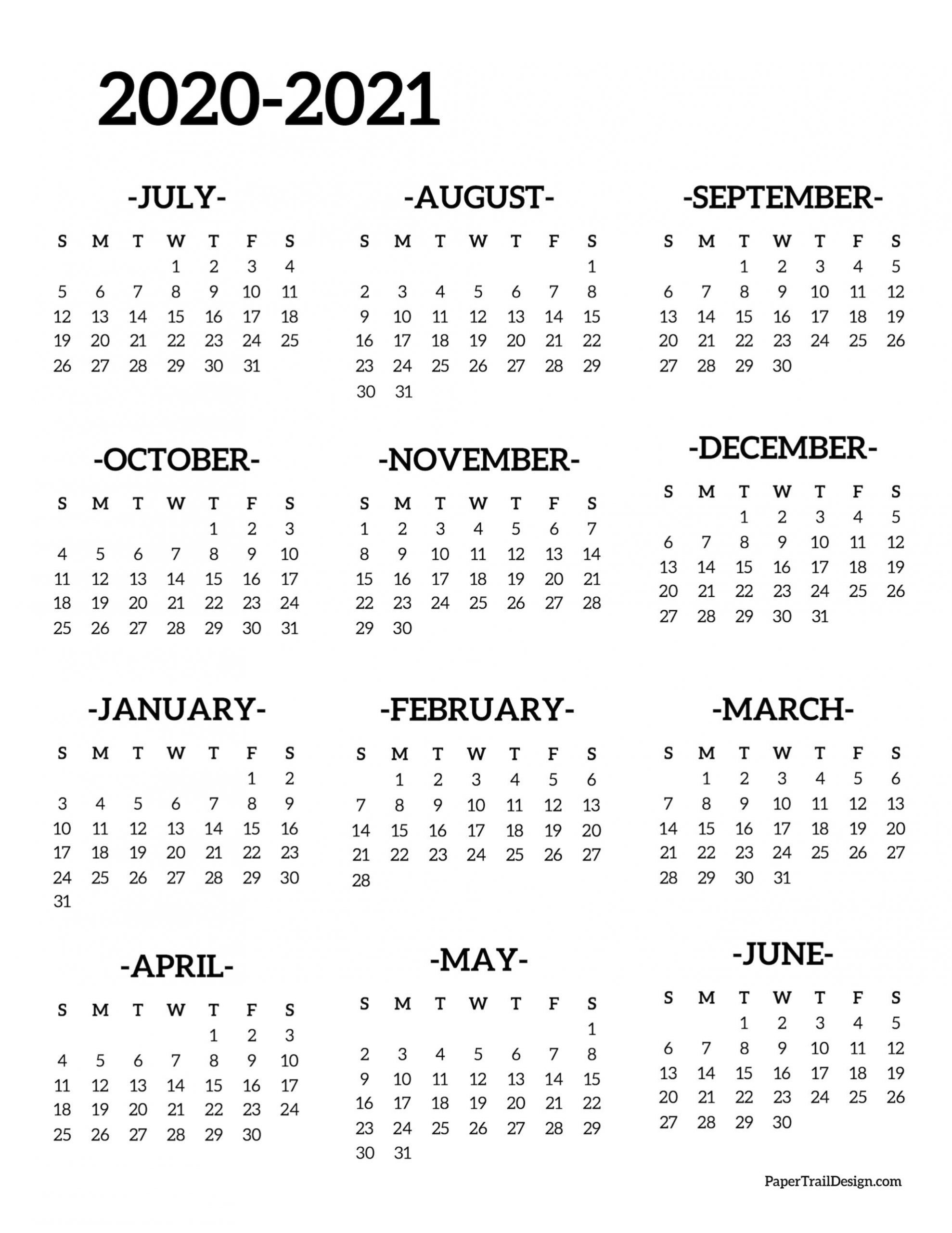 2020-2021 School Year Calendar Free Printable | Paper Trail pertaining to Free Printable Year At A Glance Calendars No Download 2020