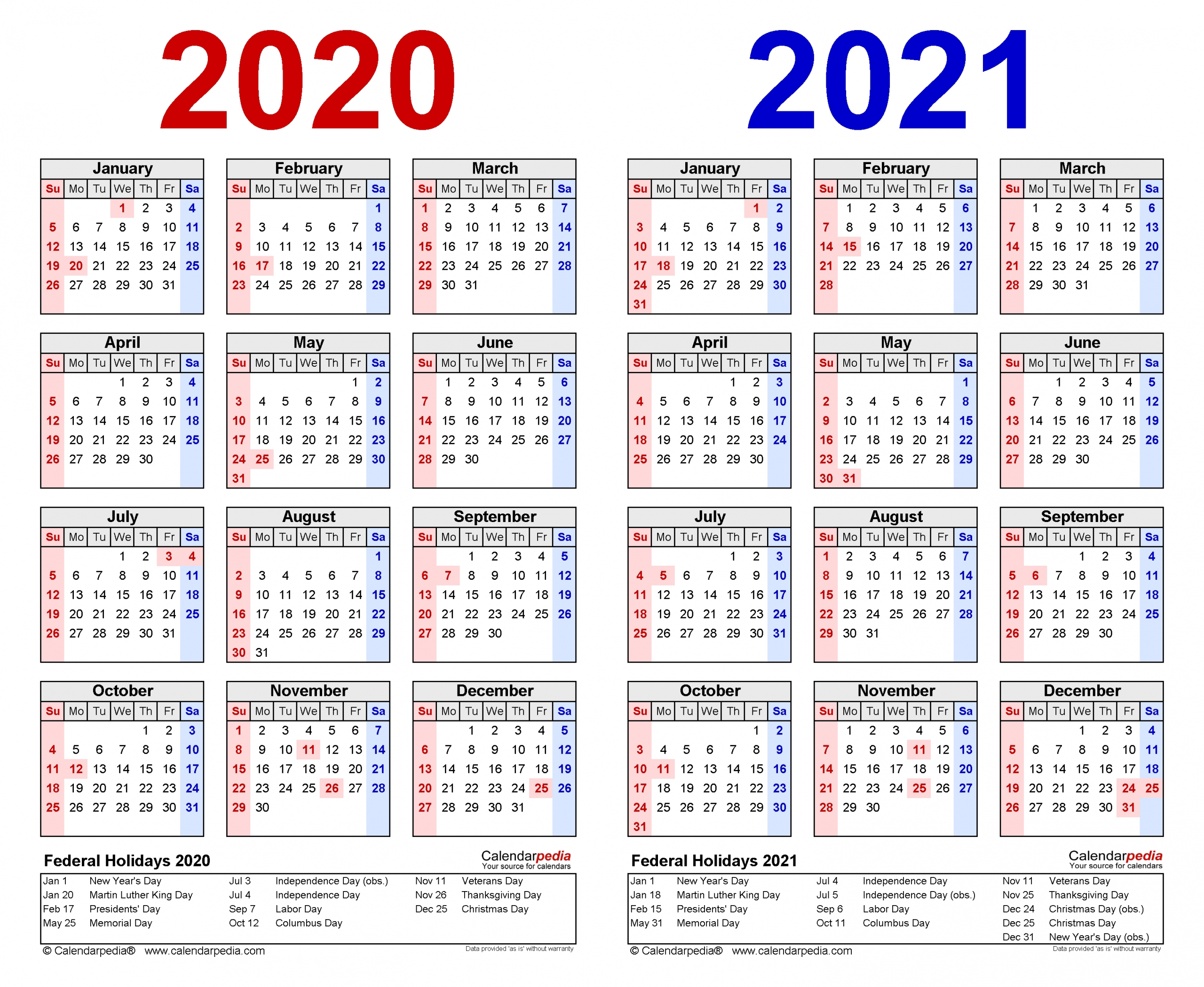 2020-2021 Two Year Calendar - Free Printable Excel Templates