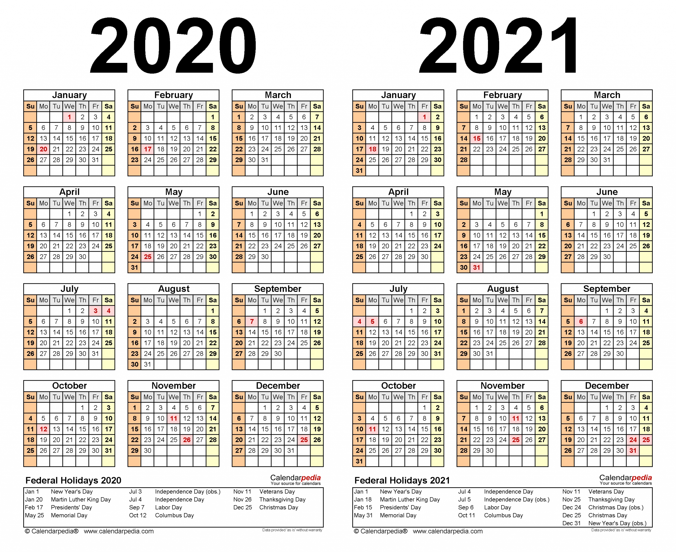 2020-2021 Two Year Calendar - Free Printable Excel Templates