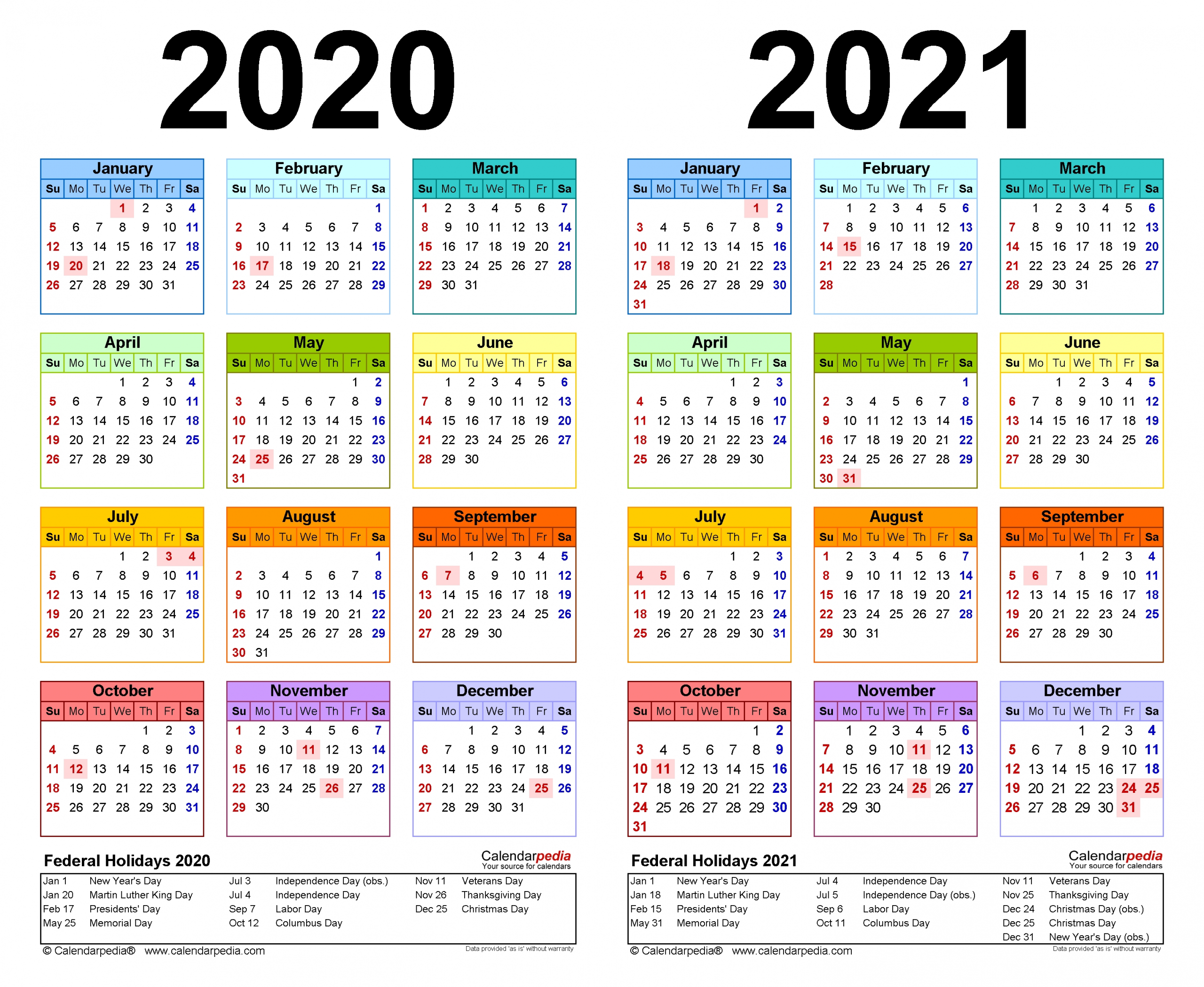 2020-2021 Two Year Calendar - Free Printable Excel Templates