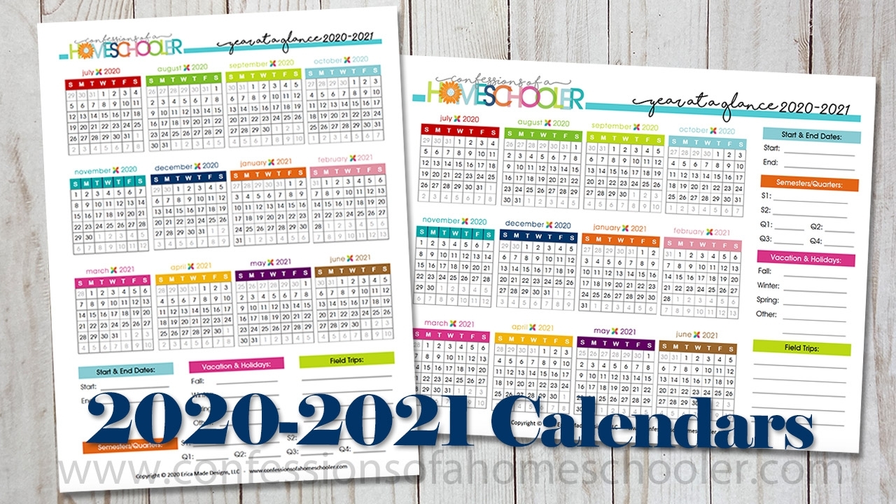 2020-2021 Year At A Glance Printable Calendars - Confessions throughout 2020 Calendar At A Glance Printable