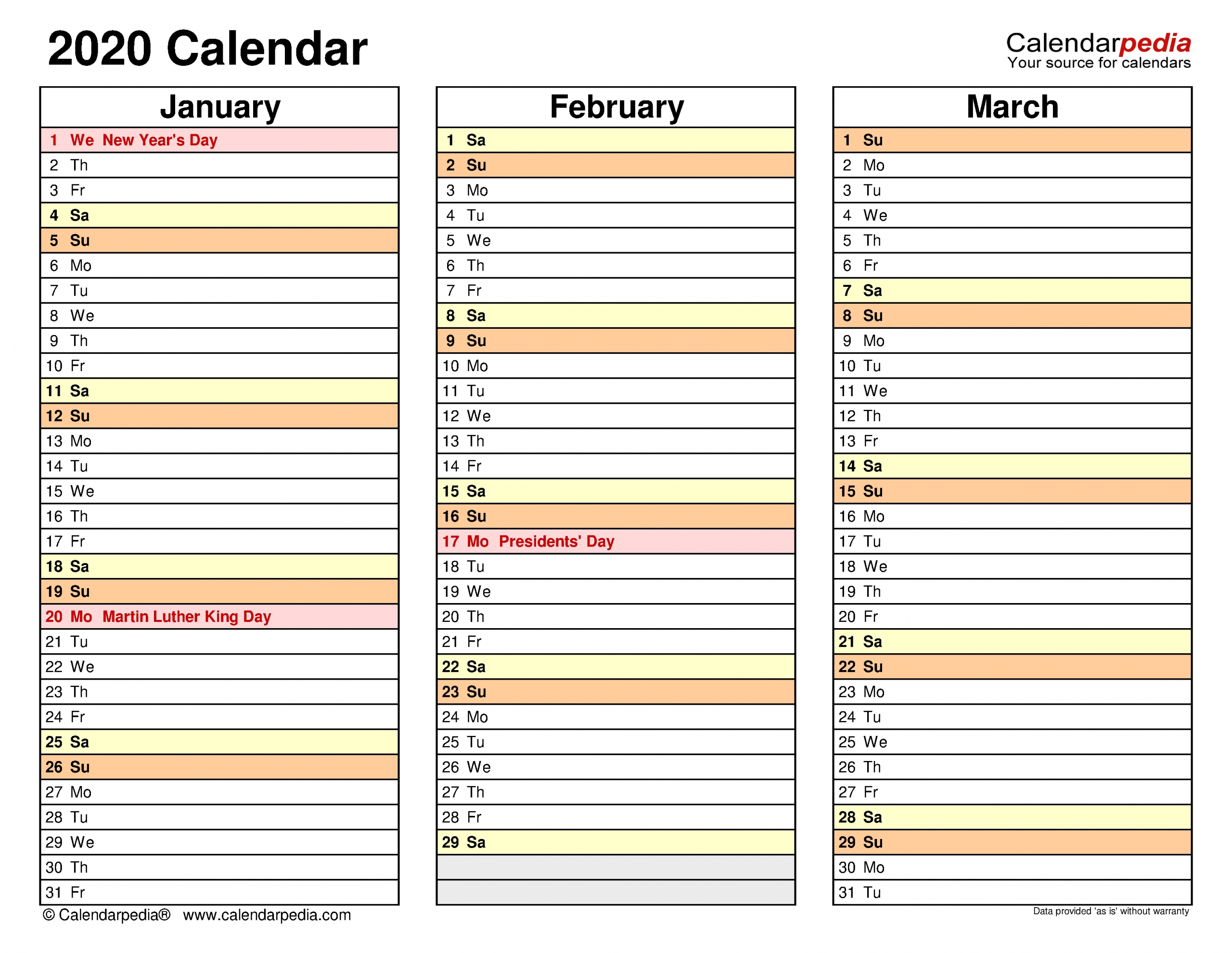 2020 Calendar - Free Printable Word Templates - Calendarpedia