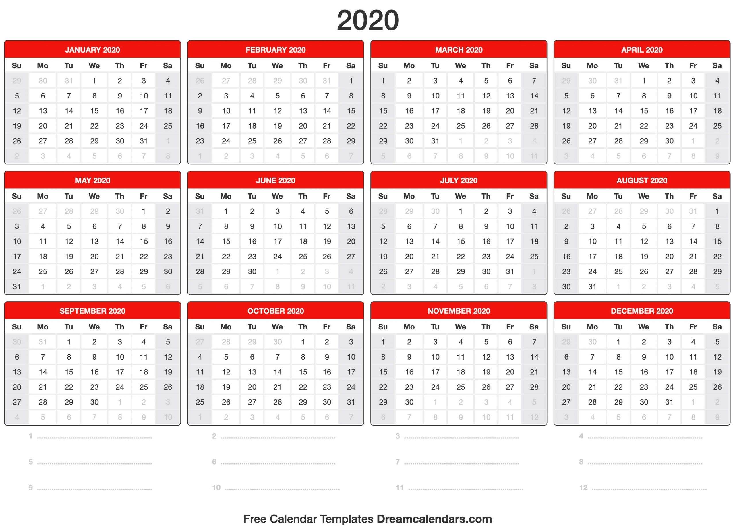 2020 Calendar in 2020 Calender Year Week Wise