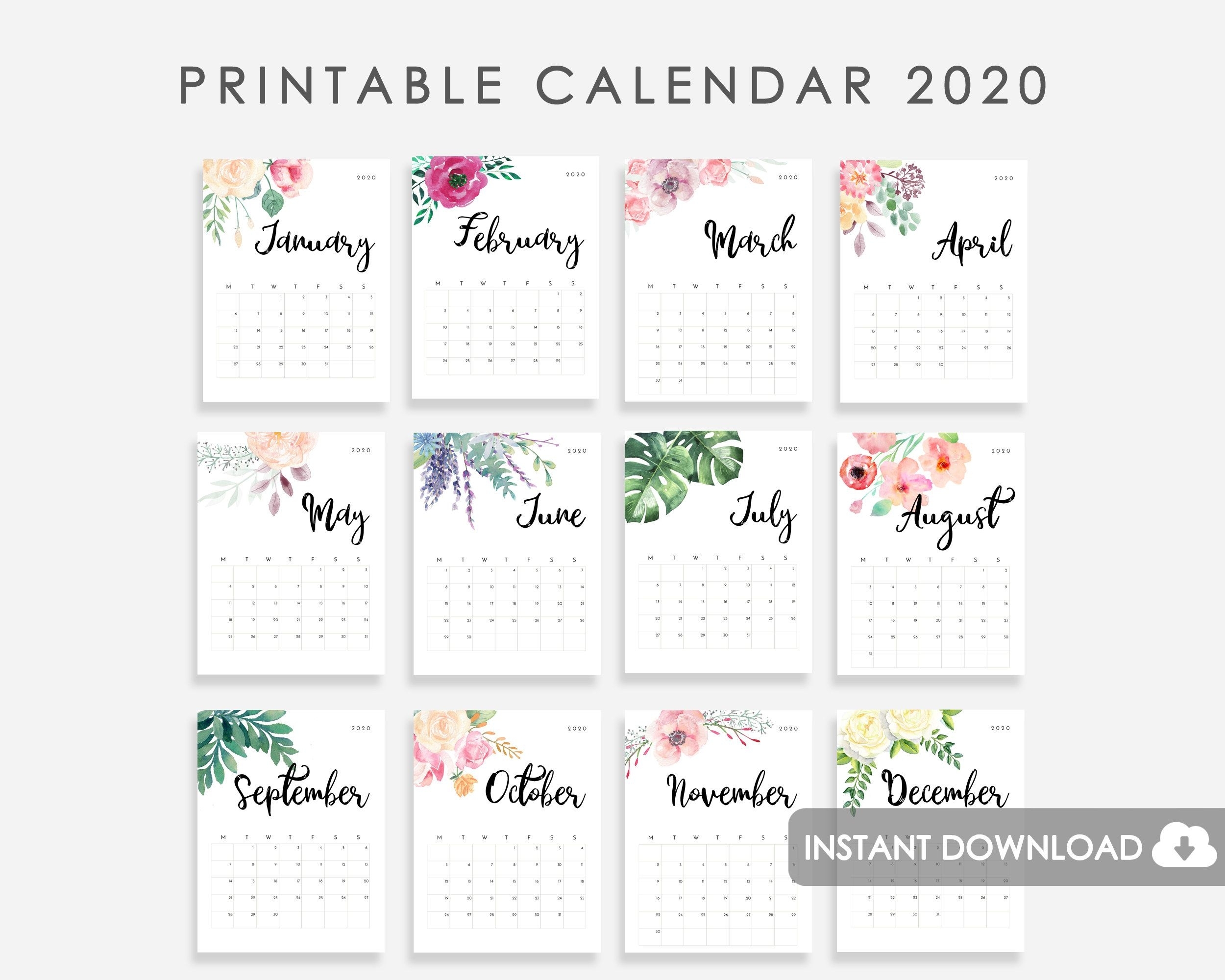 2020 Calendar Printable, Desk Calendar 2020, 2020 Wall inside 2020 Design Calendar Printable Free