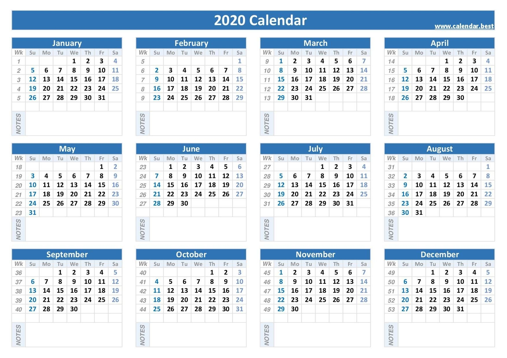 2020 Calendar With Week Numbers -Calendar.best intended for Calendar For 2020 Week Wise