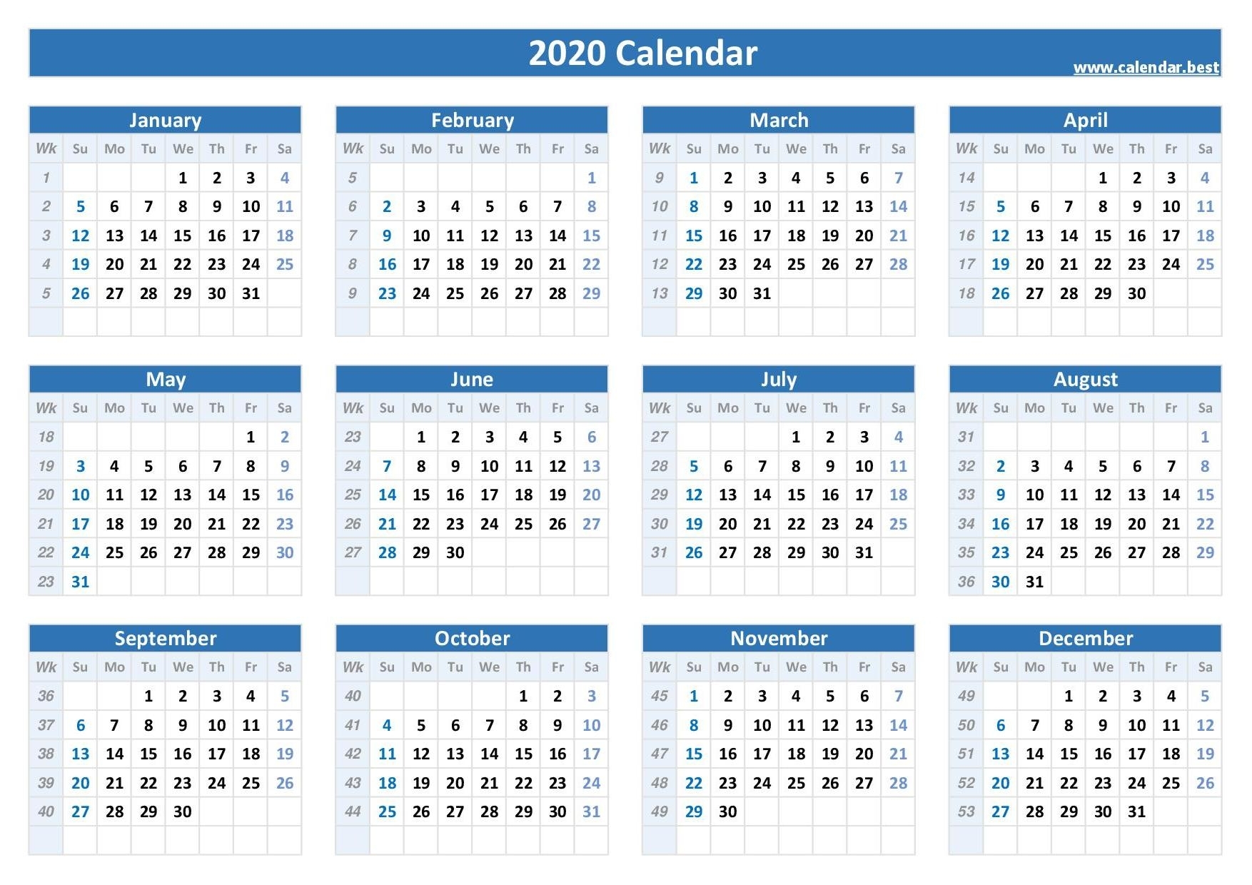 2020 Calender Year Week Wise