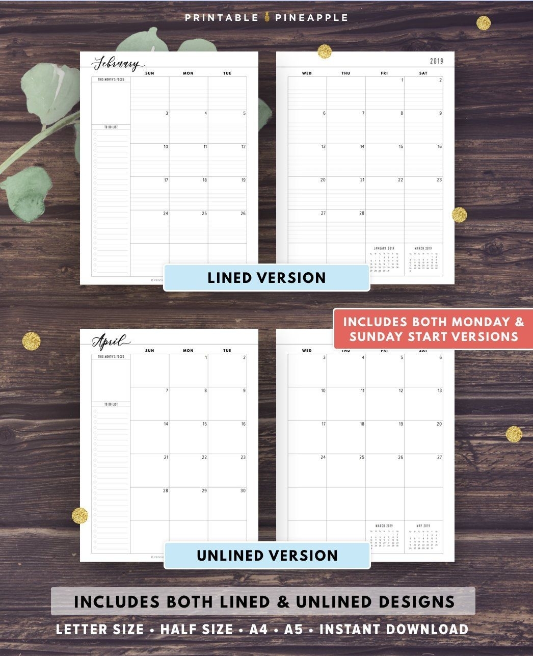 2020 Monthly Planner Printable 2020 Agenda Filofax A5 Half throughout Free Half Page 2020 Monthly Calanders