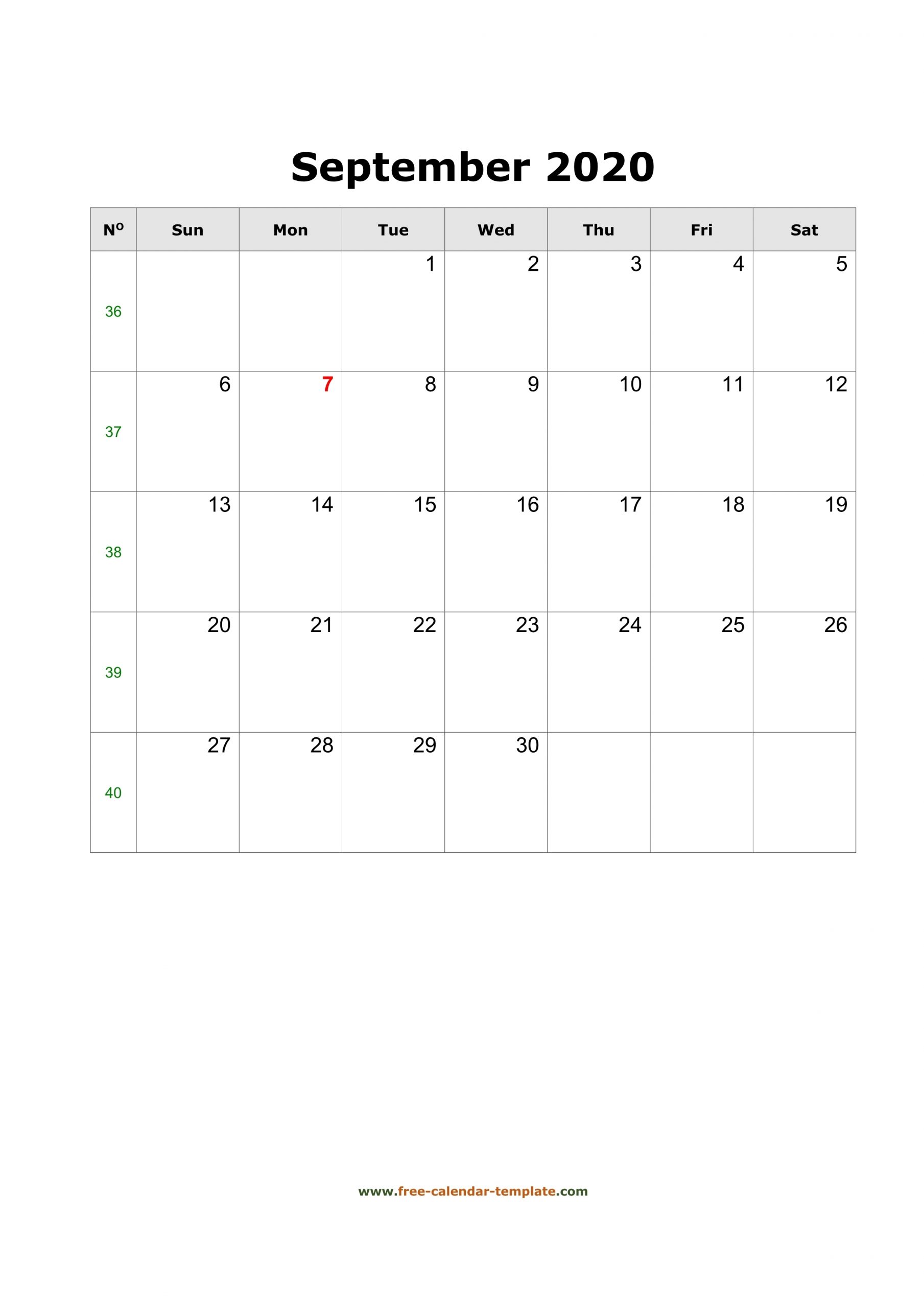 2020 September Calendar (Blank Vertical Template) | Free throughout Printable Calendar Large Box 2020