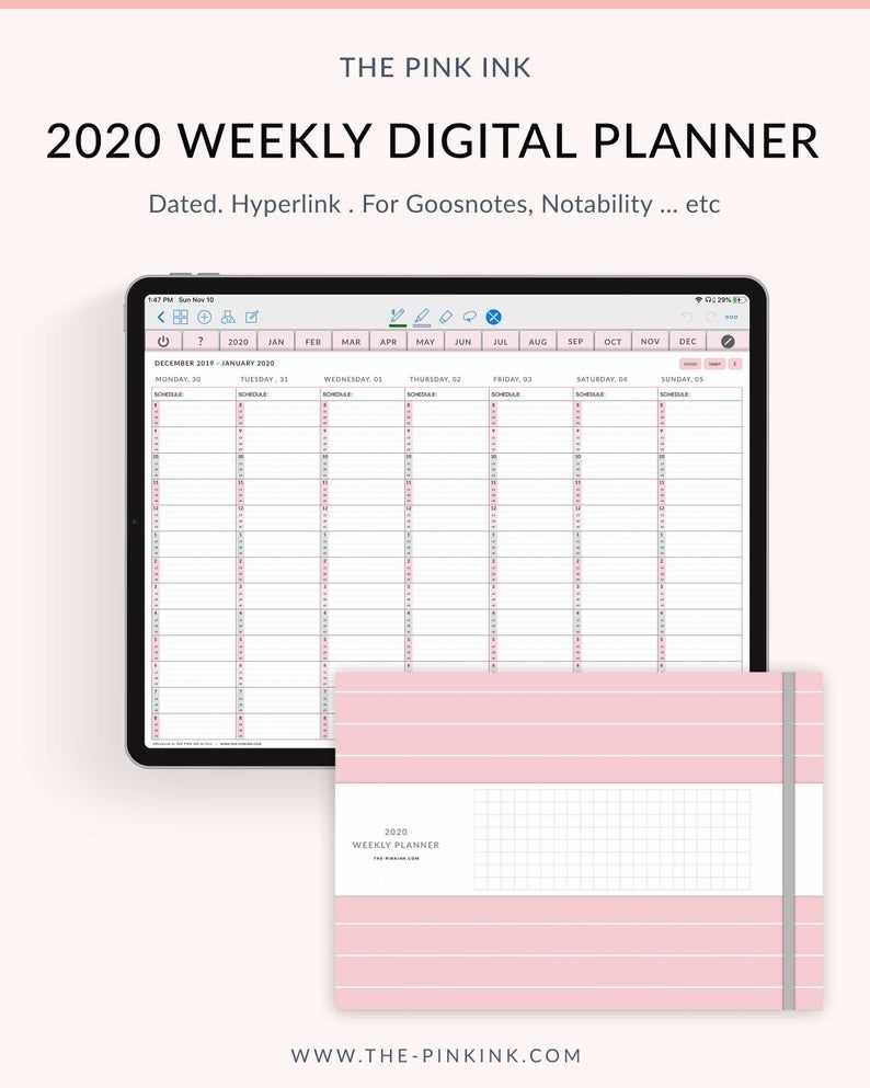 2020 Weekly Horizontal Hourly 15 Min Increments Digital