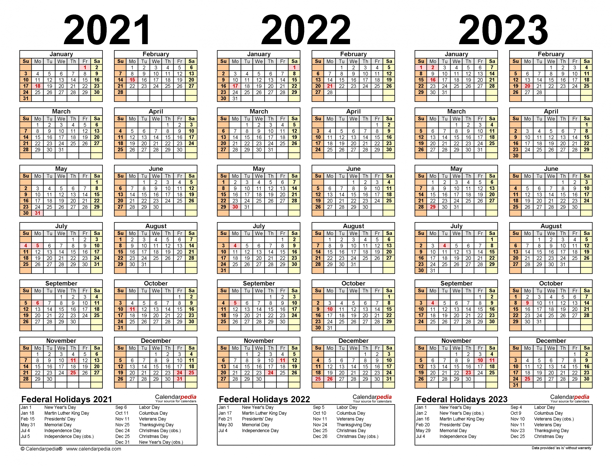 Calander 2021 Thru 2023 - Calendar Inspiration Design